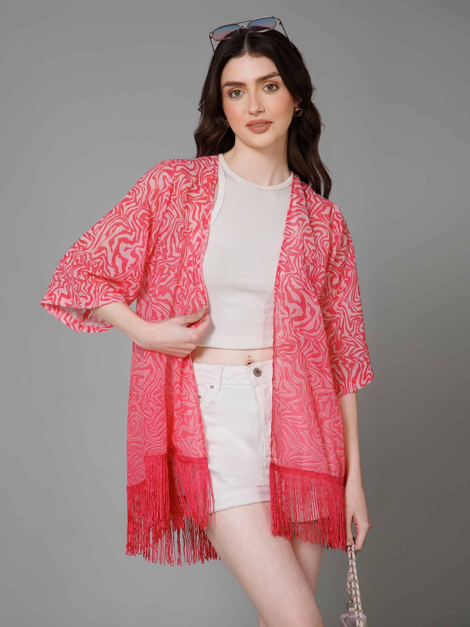 Purys Polyester Blend Free Size Women's Pink Shrug Purys Polyester Blend Free Size Women's Pink Shrug