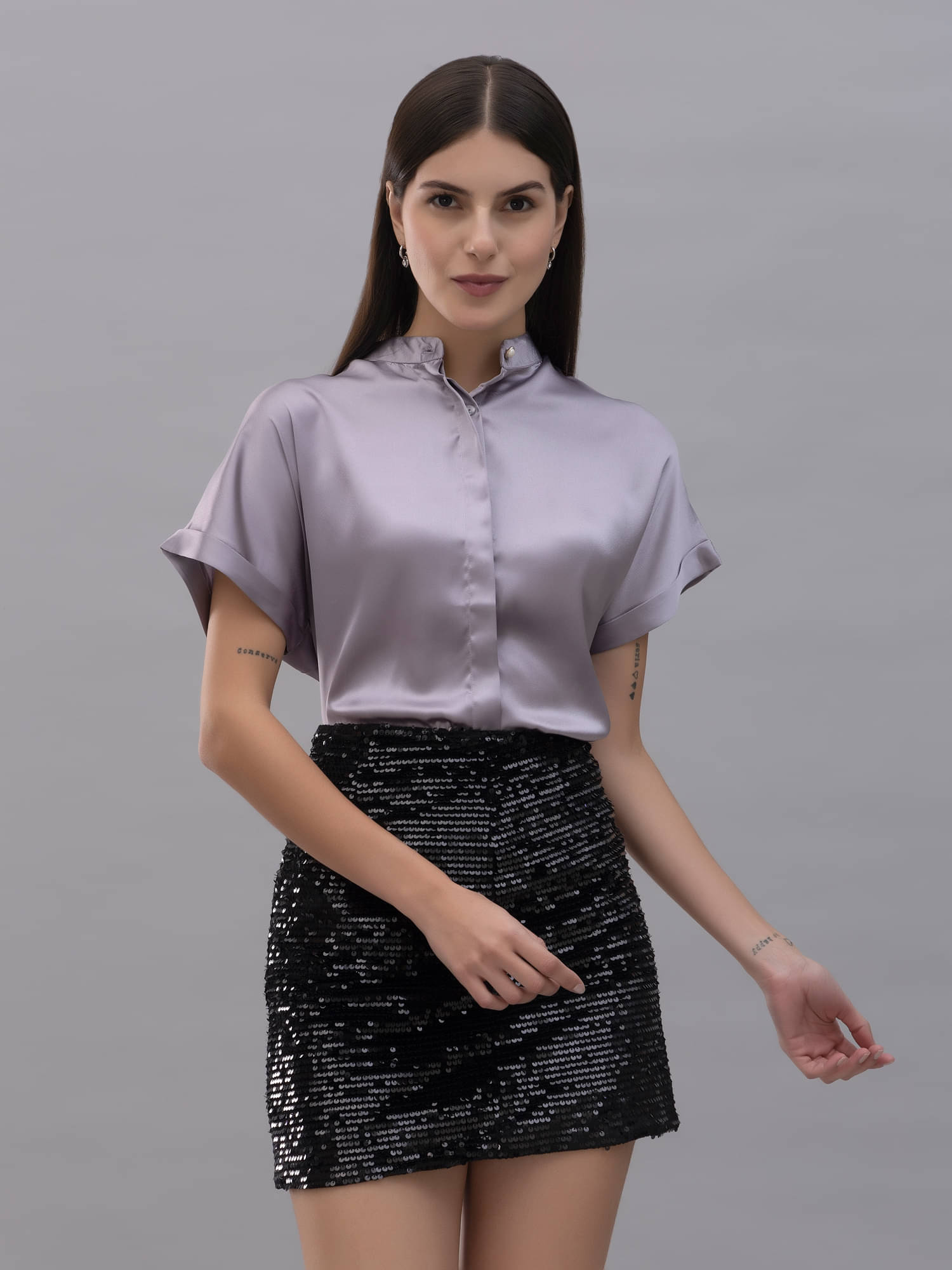 Purys Women's Satin Regular Top ( Purple ) Purys Women's Satin Regular Top ( Purple )