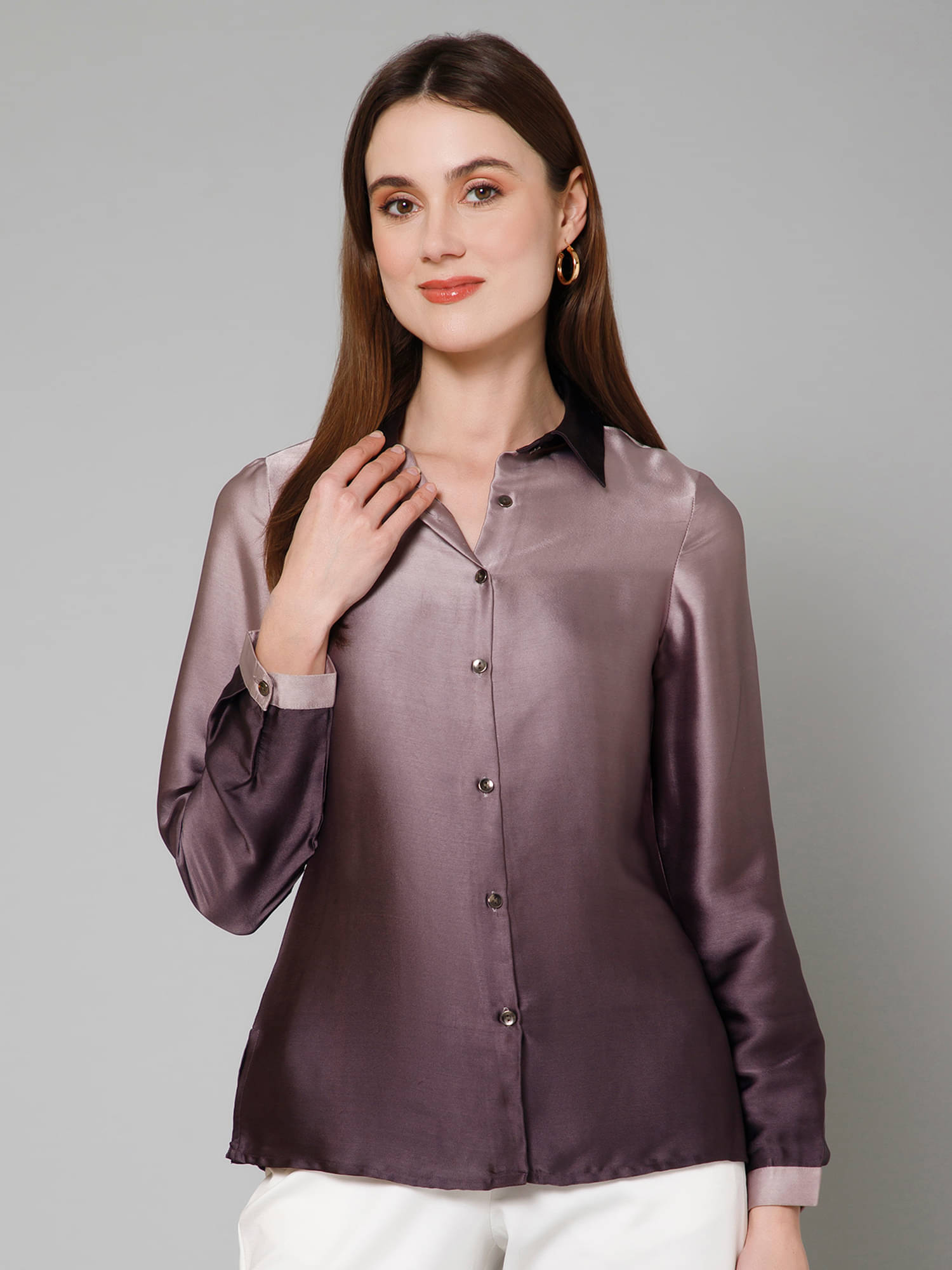     			Purys Women's Satin Regular Top ( Wine )