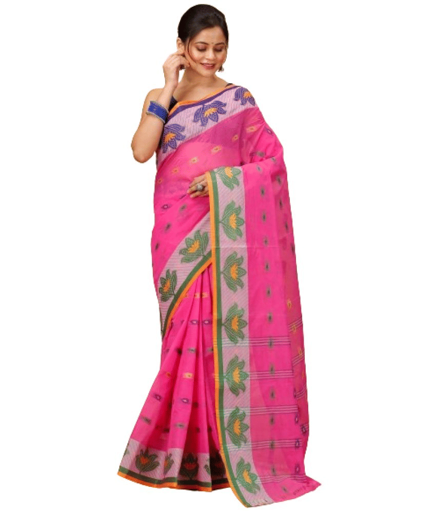 Puspika Cotton Woven Saree Without Blouse Piece ( Pink ) Puspika Cotton Woven Saree Without Blouse Piece ( Pink )