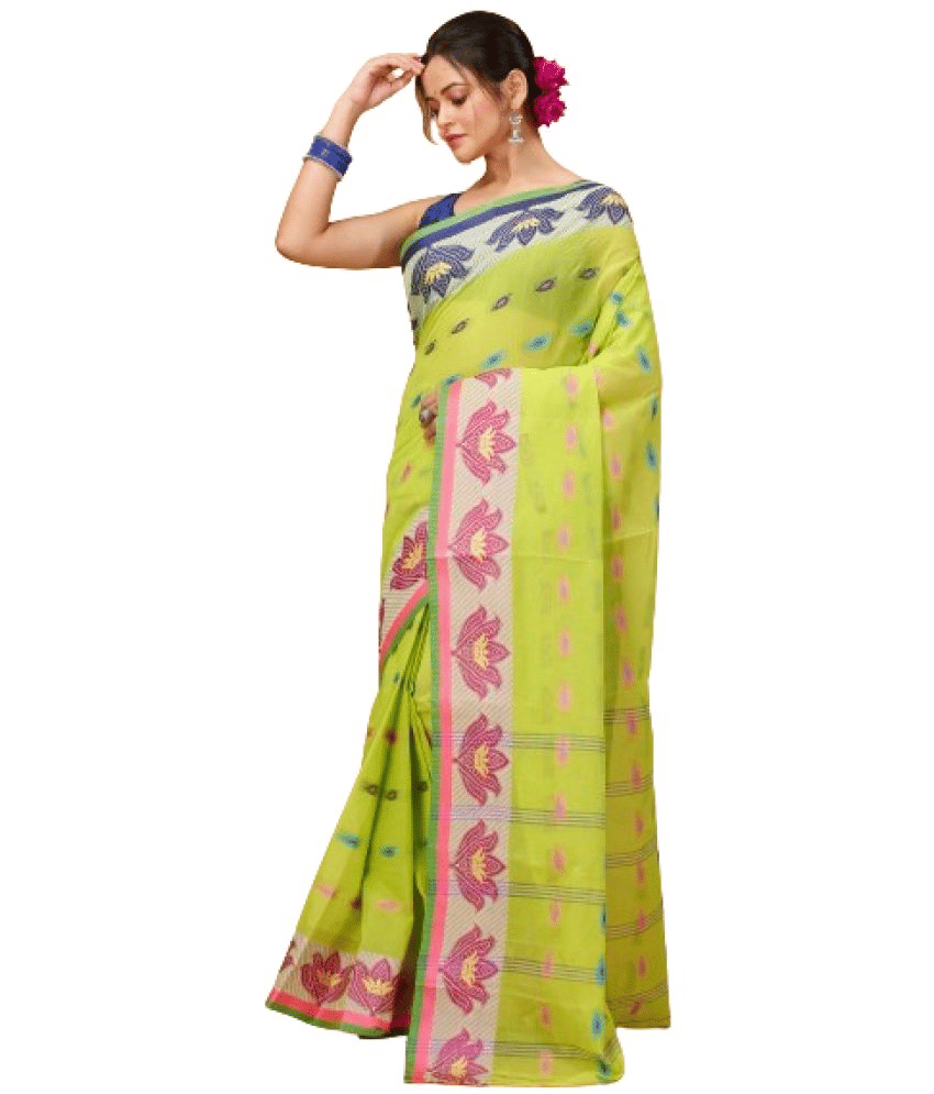 Puspika Cotton Woven Saree Without Blouse Piece ( Green )     			Puspika Cotton Woven Saree Without Blouse Piece ( Green )