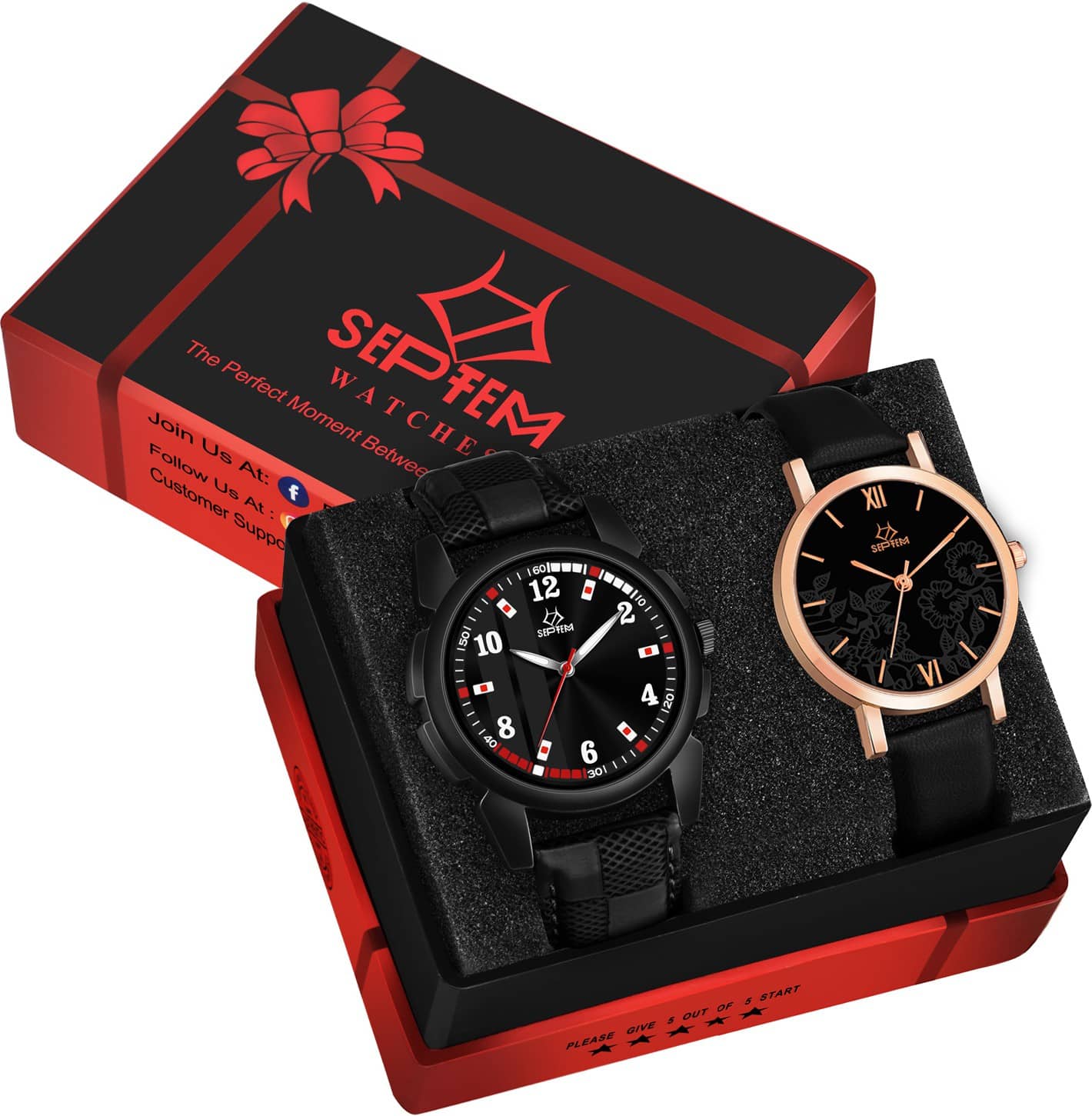 Septem Black Leather Analog Womens Watch
