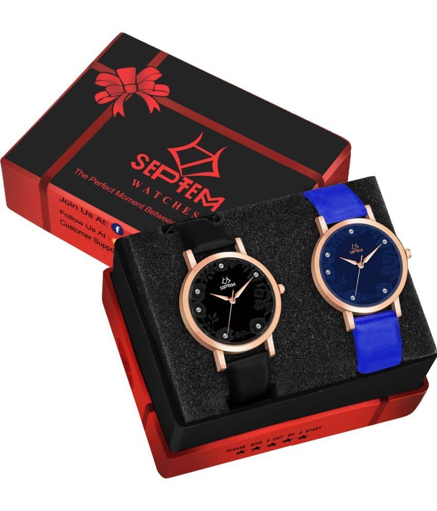 Septem Black Leather Analog Womens Watch