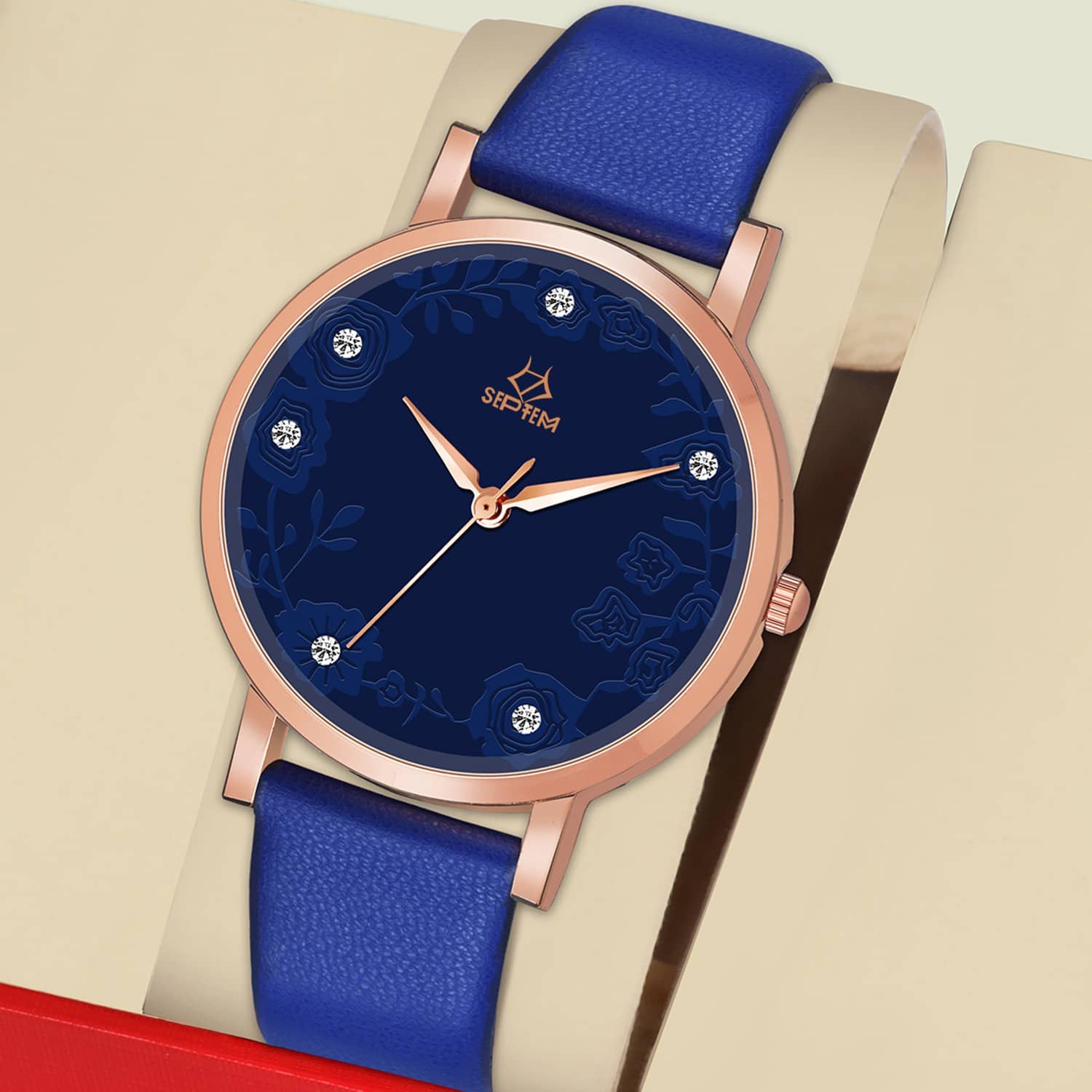 Septem Blue Leather Analog Womens Watch