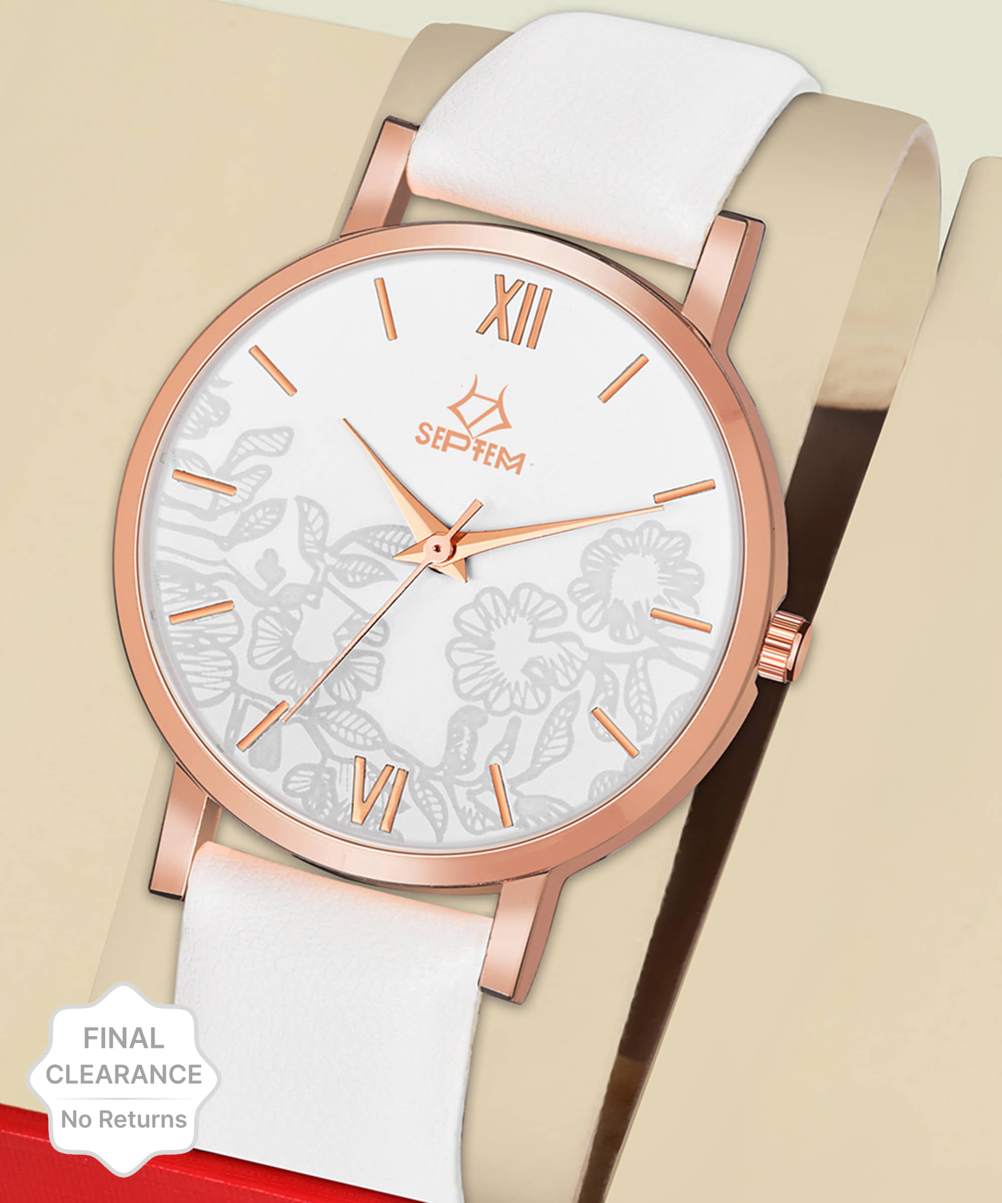 Septem Off White Leather Analog Womens Watch