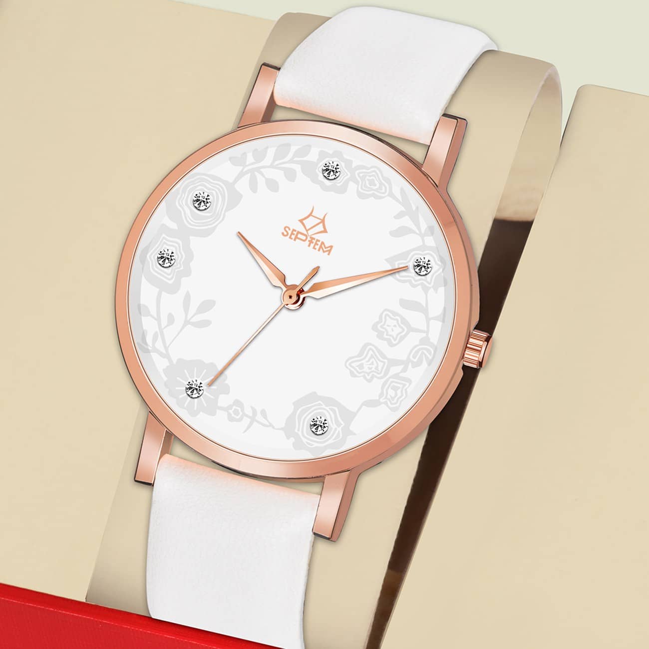 Septem Off White Leather Analog Womens Watch