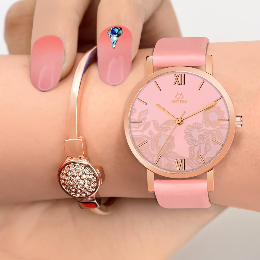Septem Pink Leather Analog Womens Watch