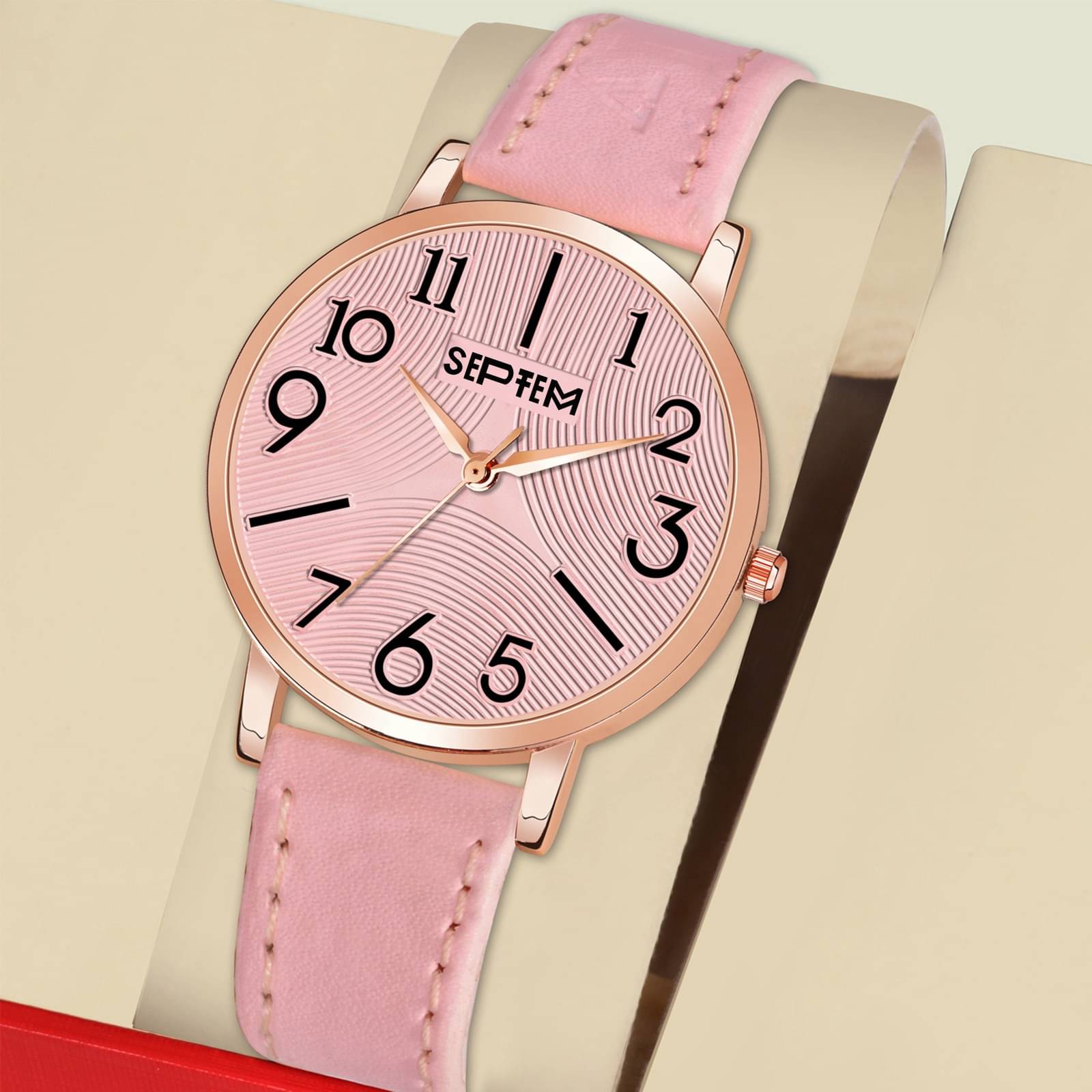    			Septem Pink Leather Analog Womens Watch