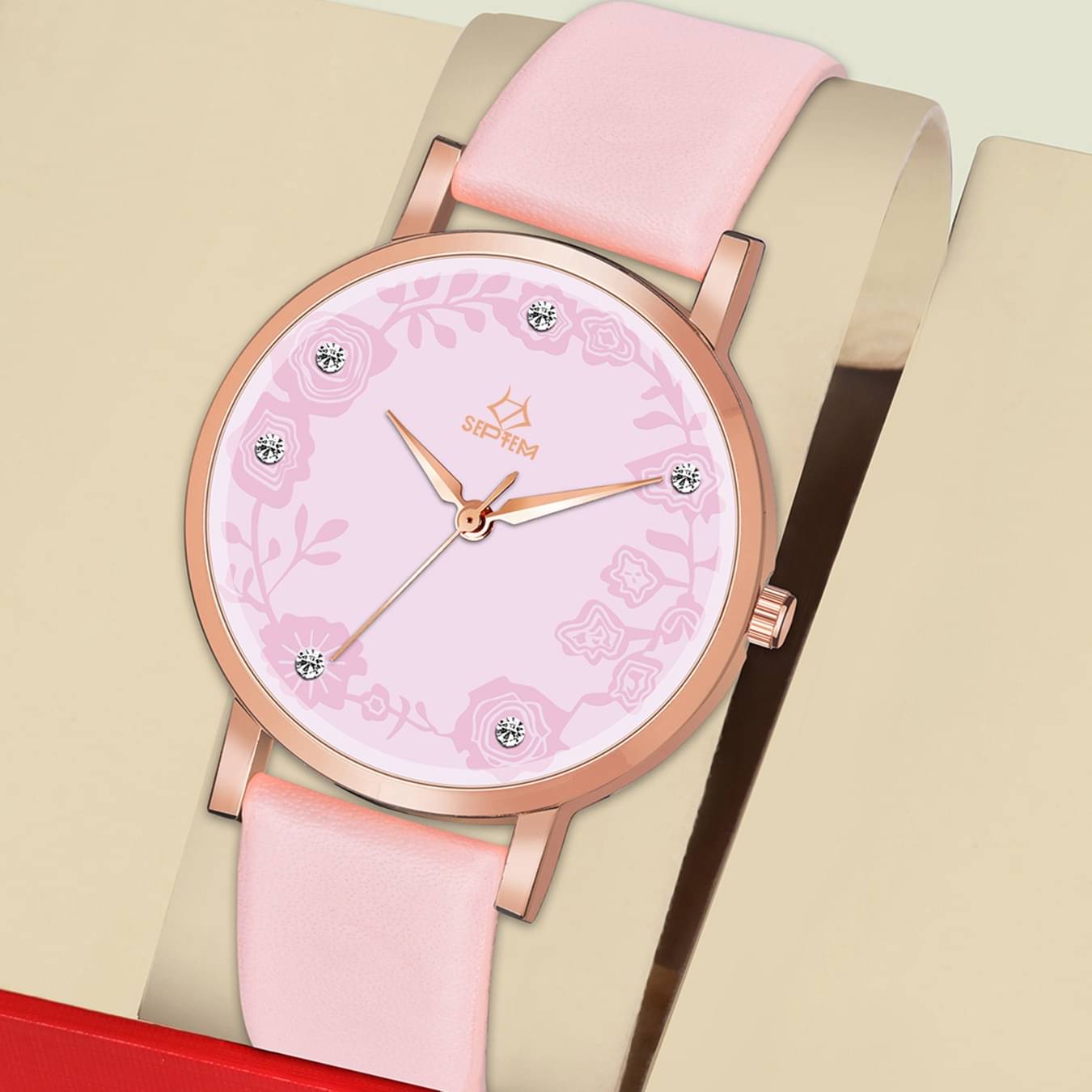     			Septem Pink Leather Analog Womens Watch