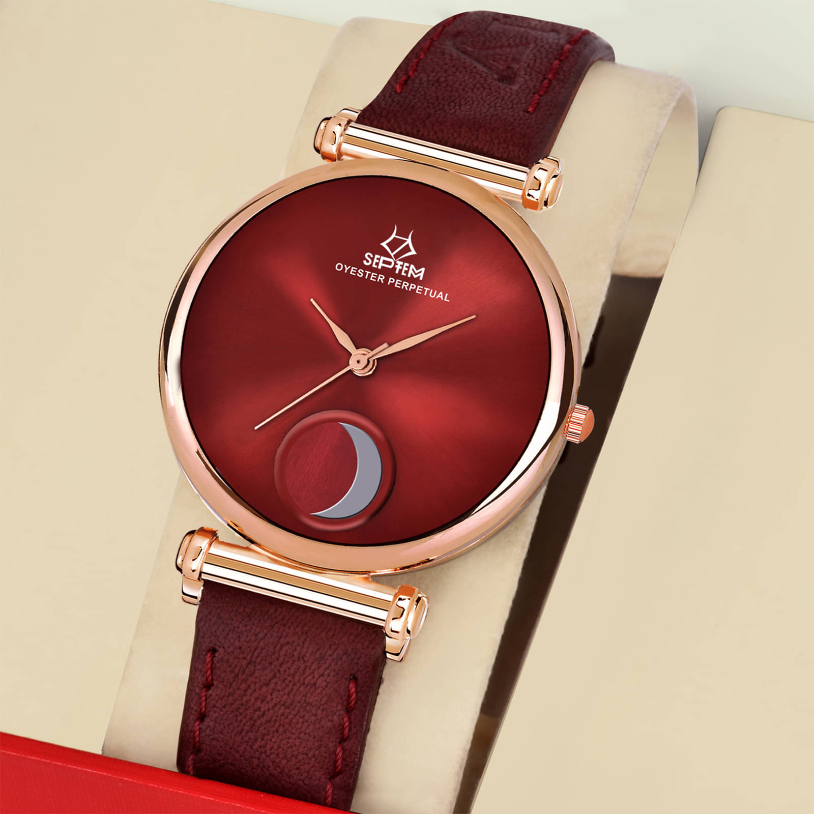     			Septem Red Leather Analog Womens Watch