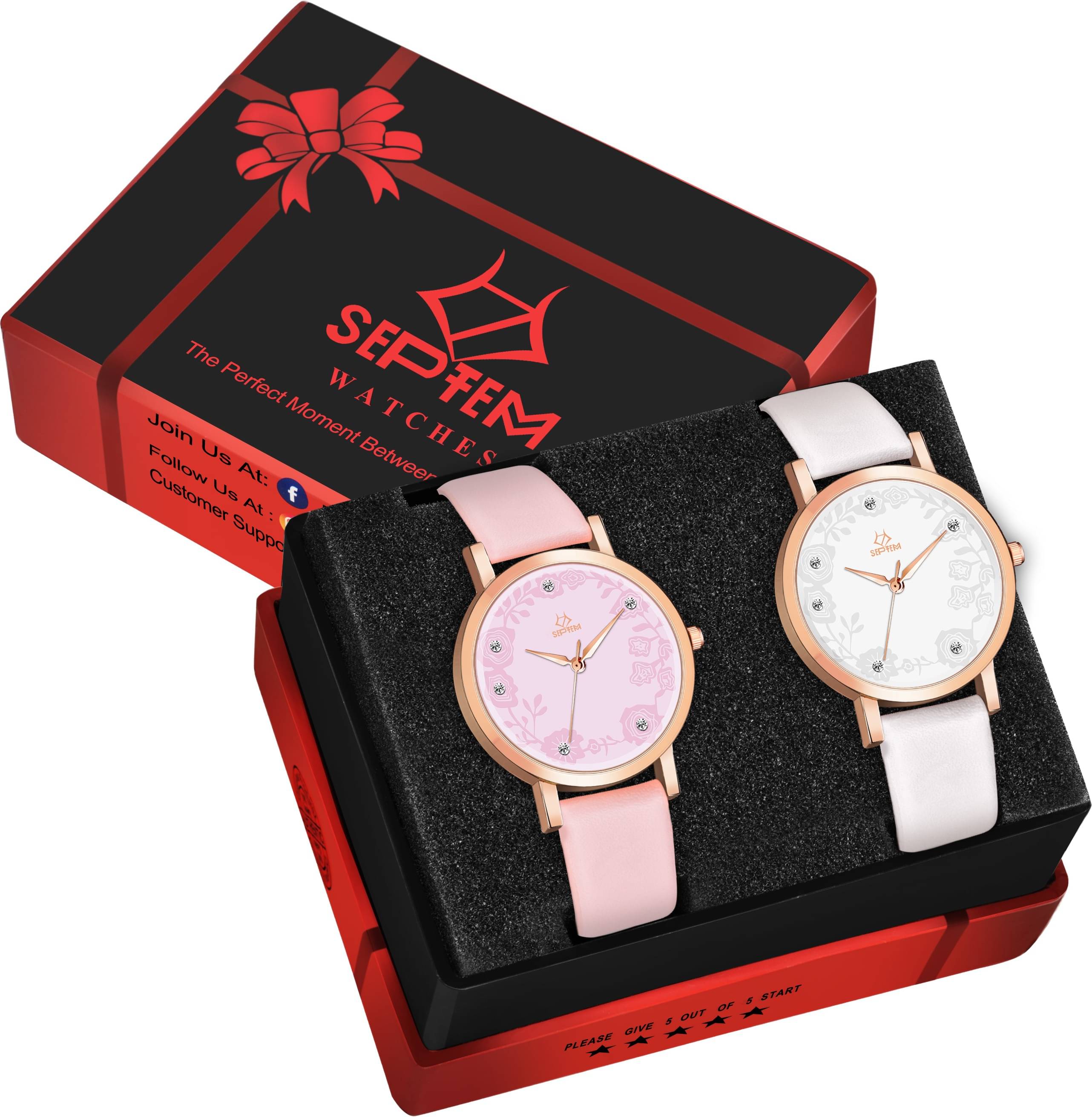     			Septem White Leather Analog Womens Watch