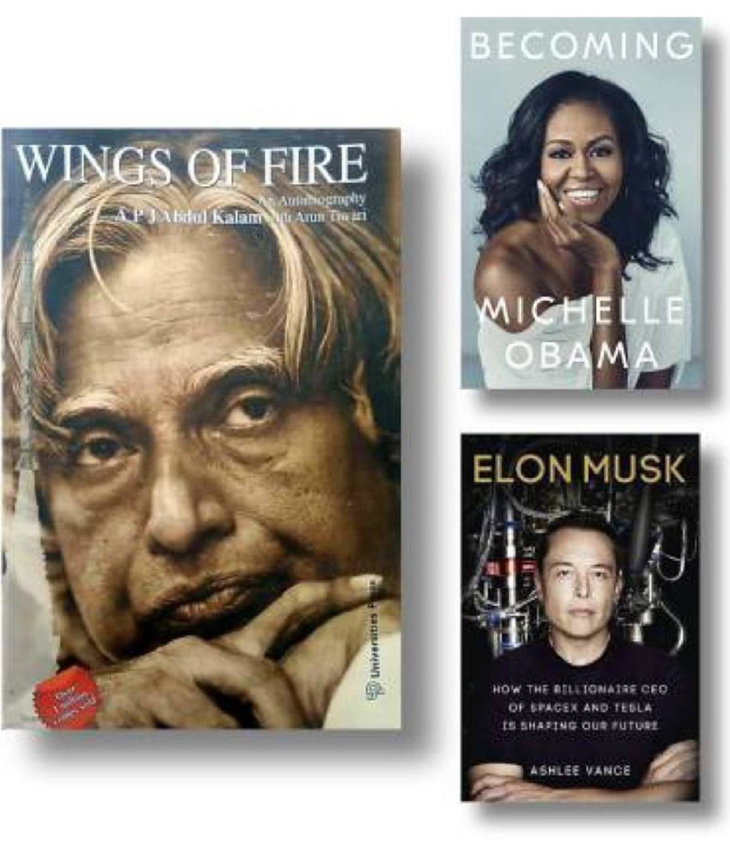 Wings Of Fire, Becoming Michelle Obama, Elon Musk | Combo Of Three Books(3) | Collection Of Biography (Paperback, Dr. A. P. J. Abdul Kalam, Michelle Obama, Ashlee Vance, Arun Tiwari)