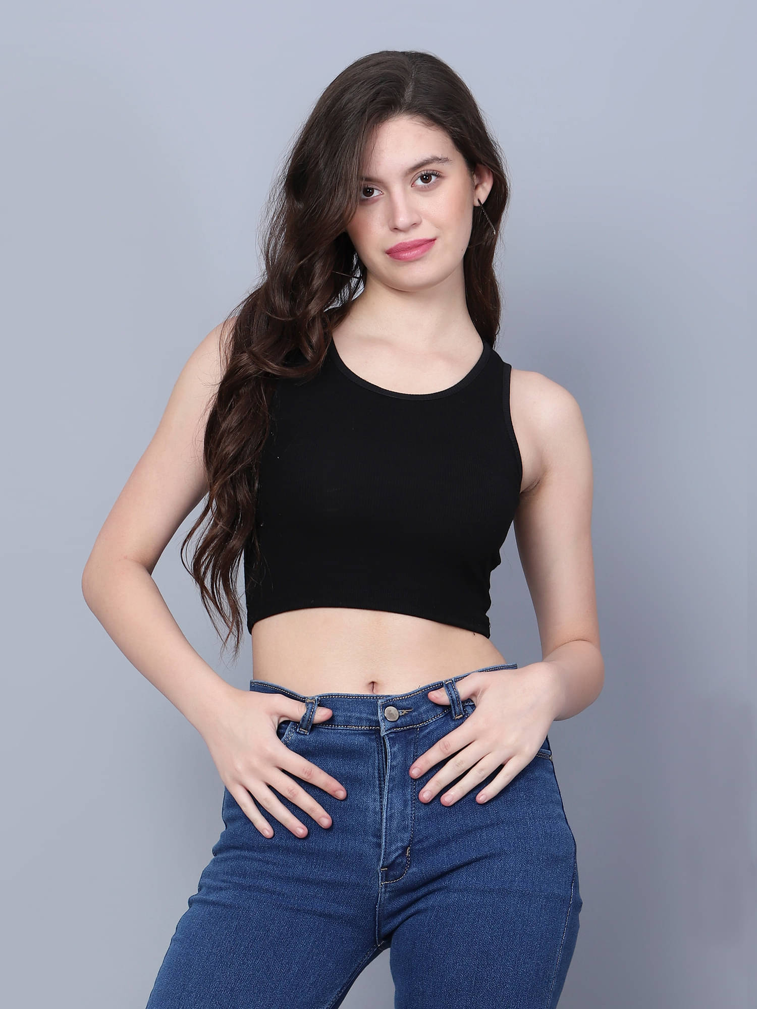     			fashion and youth Women's Cotton Blend Crop Top ( Black )
