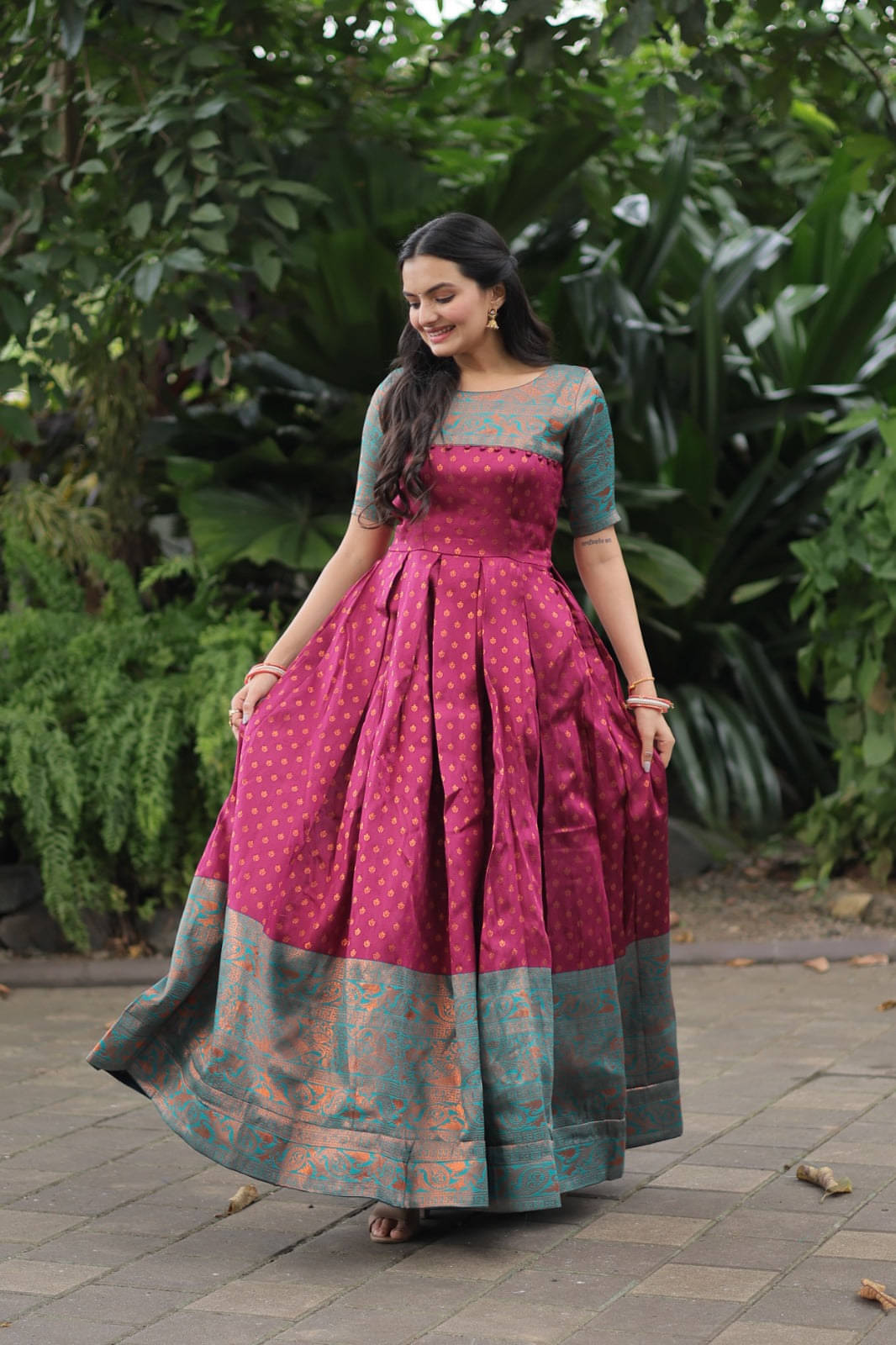 kedar fab Women Silk Printed Gown ( Pink ) kedar fab Women Silk Printed Gown ( Pink )