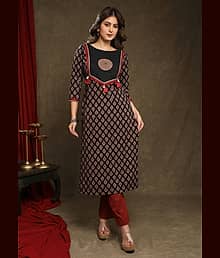 AMTHI 100% Cotton Printed Straight Women's Kurti - Black ( Pack of 1 )