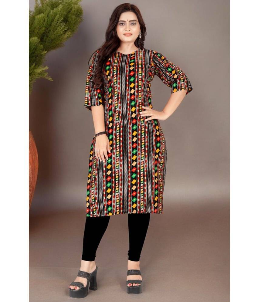 AMTHI Cotton Blend Printed Straight Women's Kurti - Black ( Pack of 1 ) AMTHI Cotton Blend Printed Straight Women's Kurti - Black ( Pack of 1 )