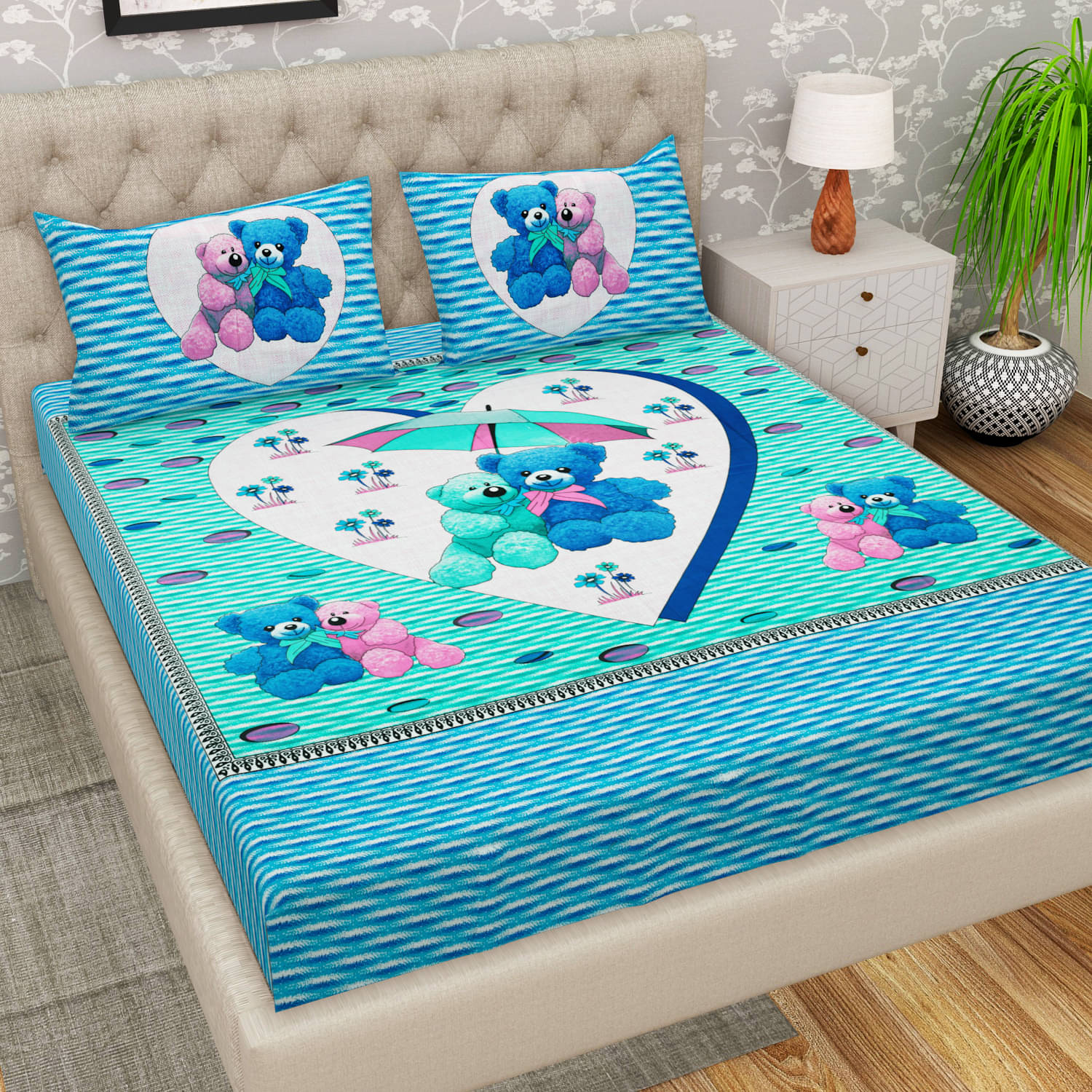     			Cosito Cotton 1 Double Bedsheet with 2 Pillow Covers ( Blue )