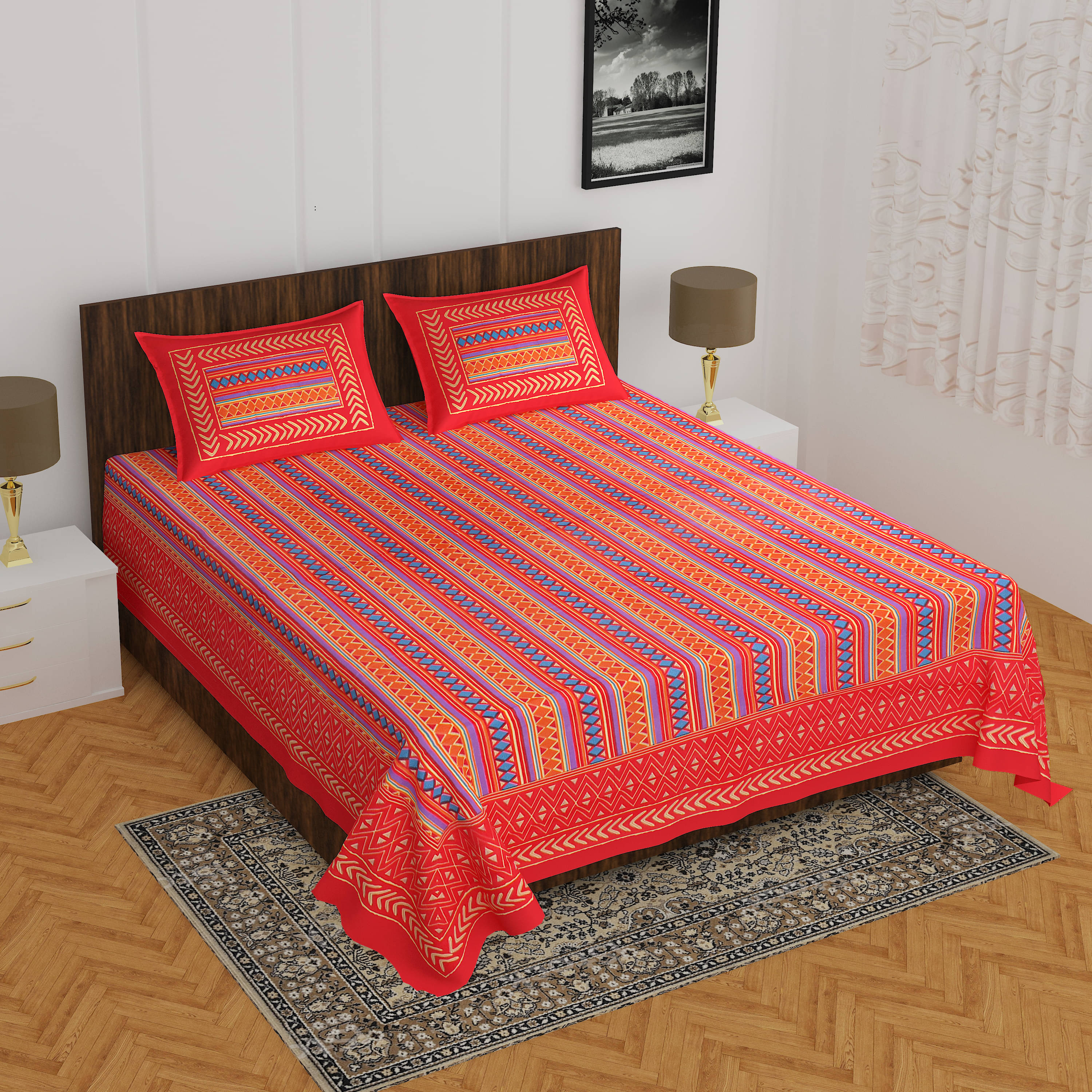     			Cosito Cotton 1 Double Bedsheet with 2 Pillow Covers ( Red )