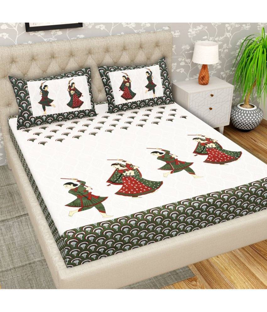     			Cosito Cotton 1 Double Bedsheet with 2 Pillow Covers ( Green )