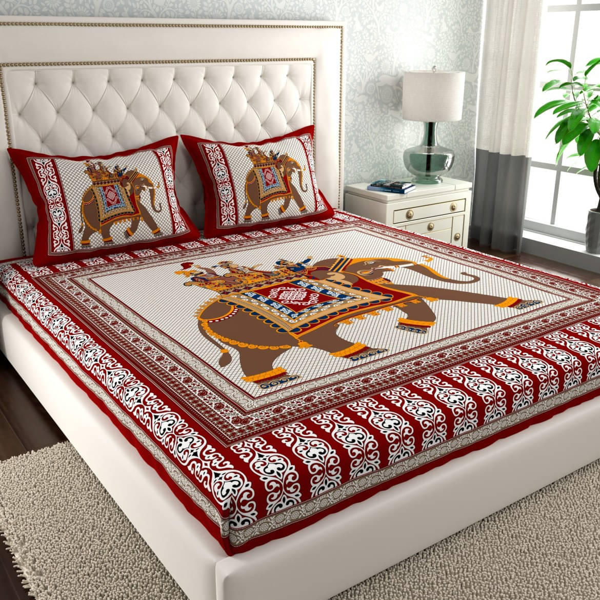     			Cosito Cotton 1 Double Bedsheet with 2 Pillow Covers ( Red )