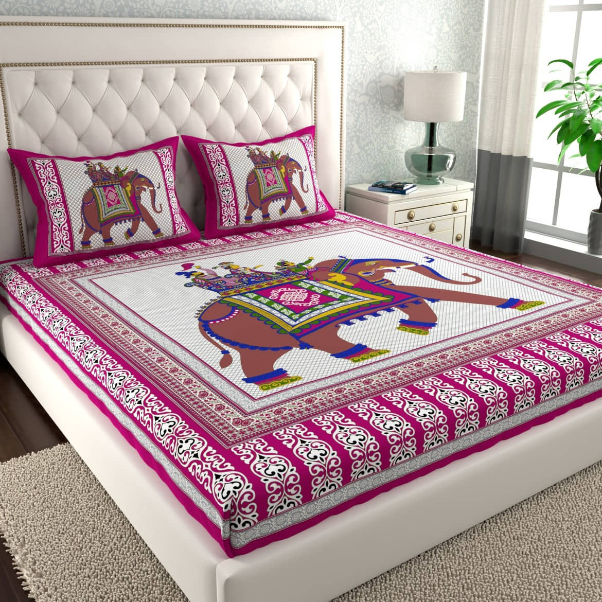 Cosito Cotton 1 Double Bedsheet with 2 Pillow Covers ( Pink )