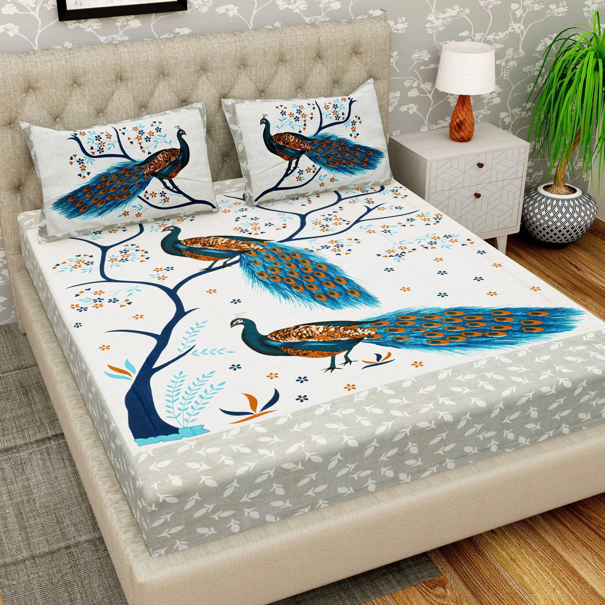 Cosito Cotton 1 Double Bedsheet with 2 Pillow Covers ( Multicolor )
