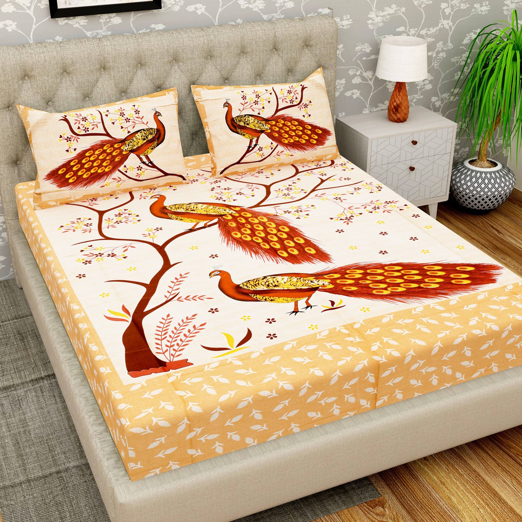 Cosito Cotton 1 Double Bedsheet with 2 Pillow Covers ( Multicolor )