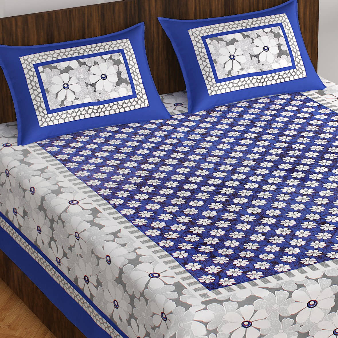 Cosito Cotton 1 Double Bedsheet with 2 Pillow Covers ( Blue )