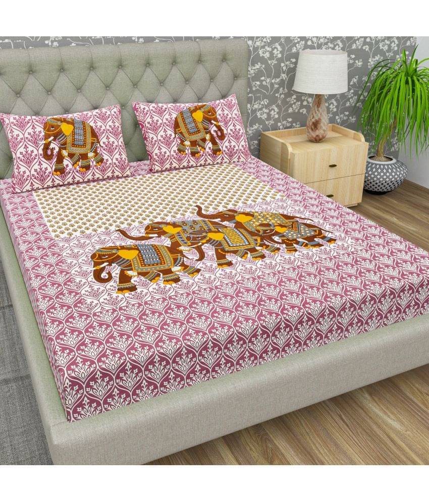     			Cosito Cotton 1 Double Bedsheet with 2 Pillow Covers ( Pink )