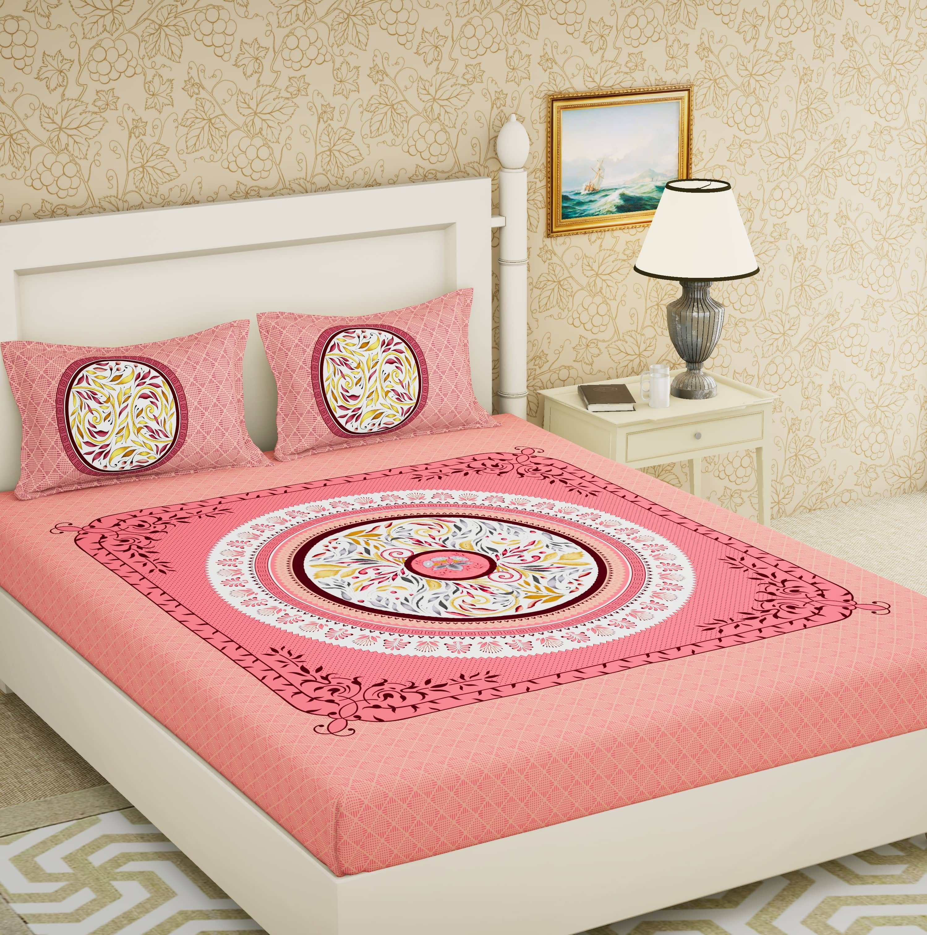 Cosito Cotton 1 Double Bedsheet with 2 Pillow Covers ( Pink )