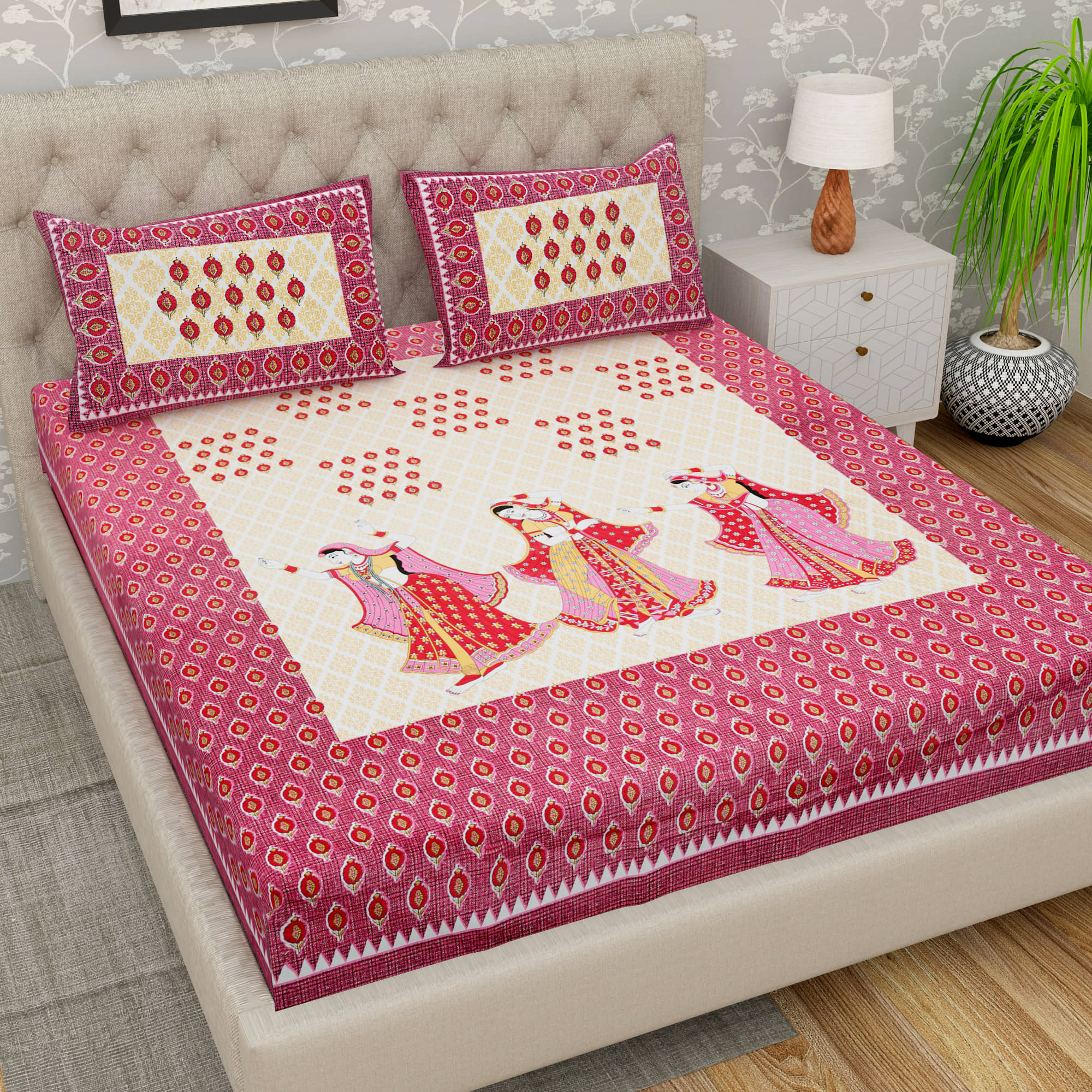 Cosito Cotton 1 Double Bedsheet with 2 Pillow Covers ( Pink )