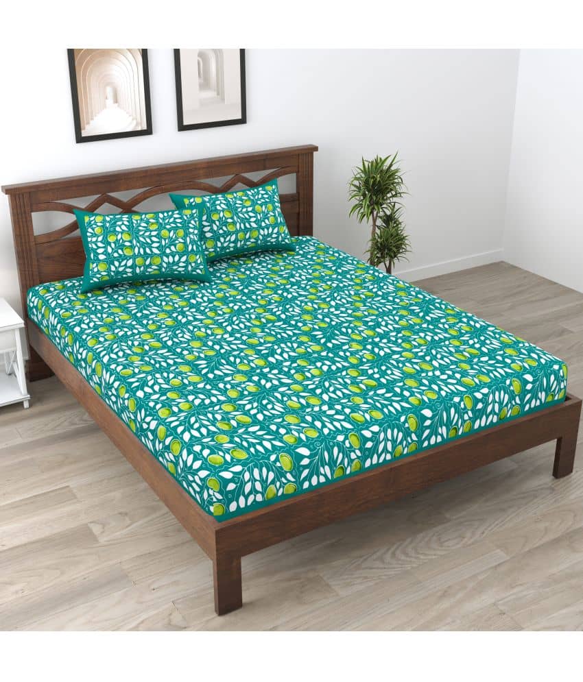 Cosito Cotton 1 Double Bedsheet with 2 Pillow Covers ( Green )