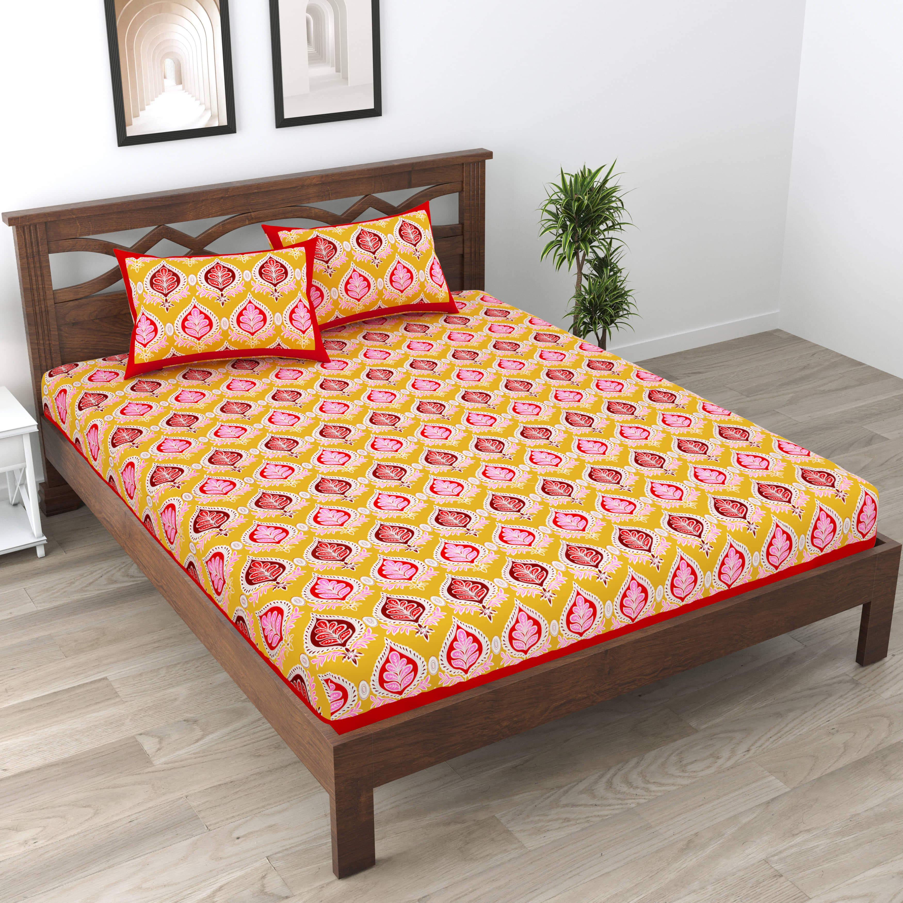 Cosito Cotton 1 Double Bedsheet with 2 Pillow Covers ( Multicolor )
