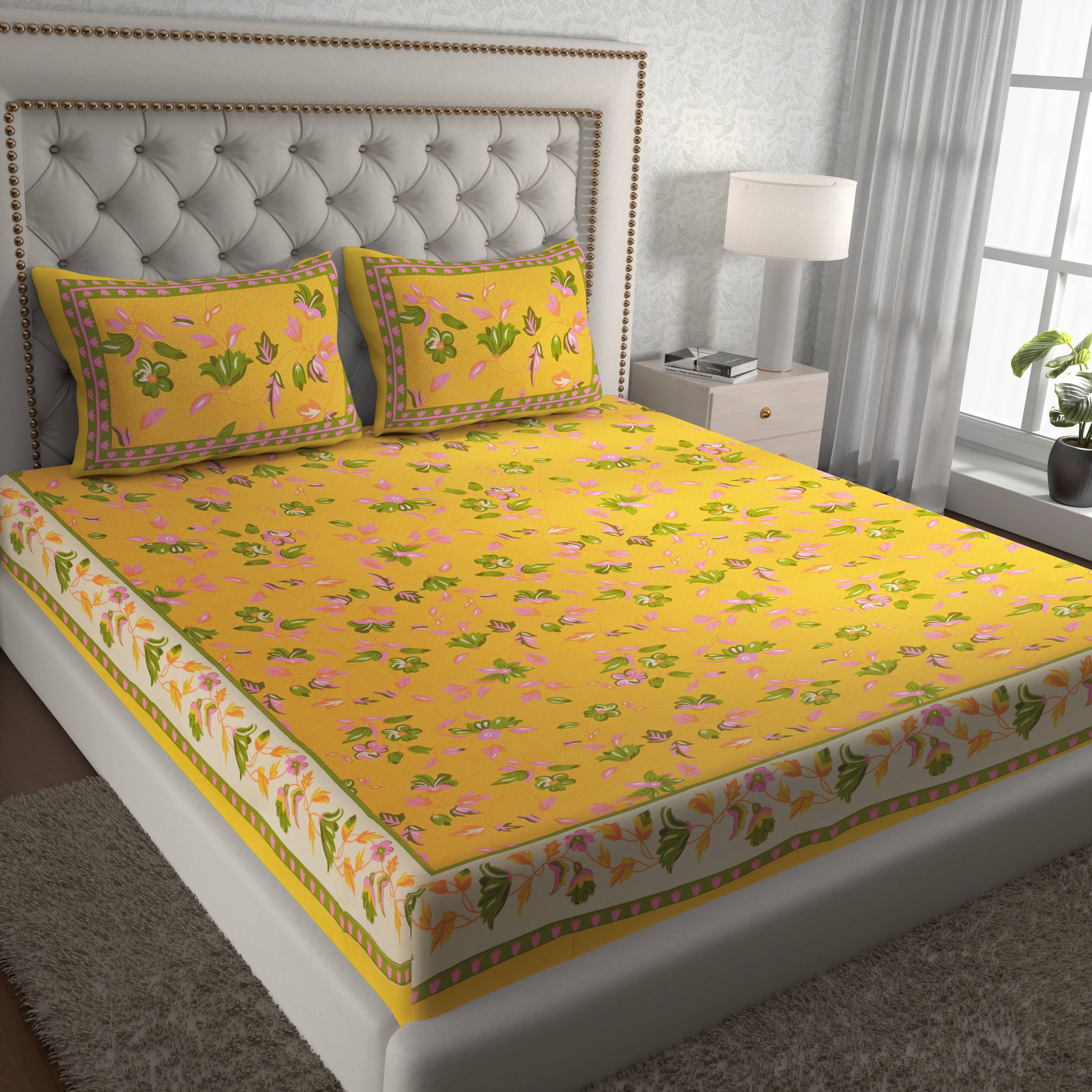     			Cosito Cotton 1 Double Bedsheet with 2 Pillow Covers ( Yellow )