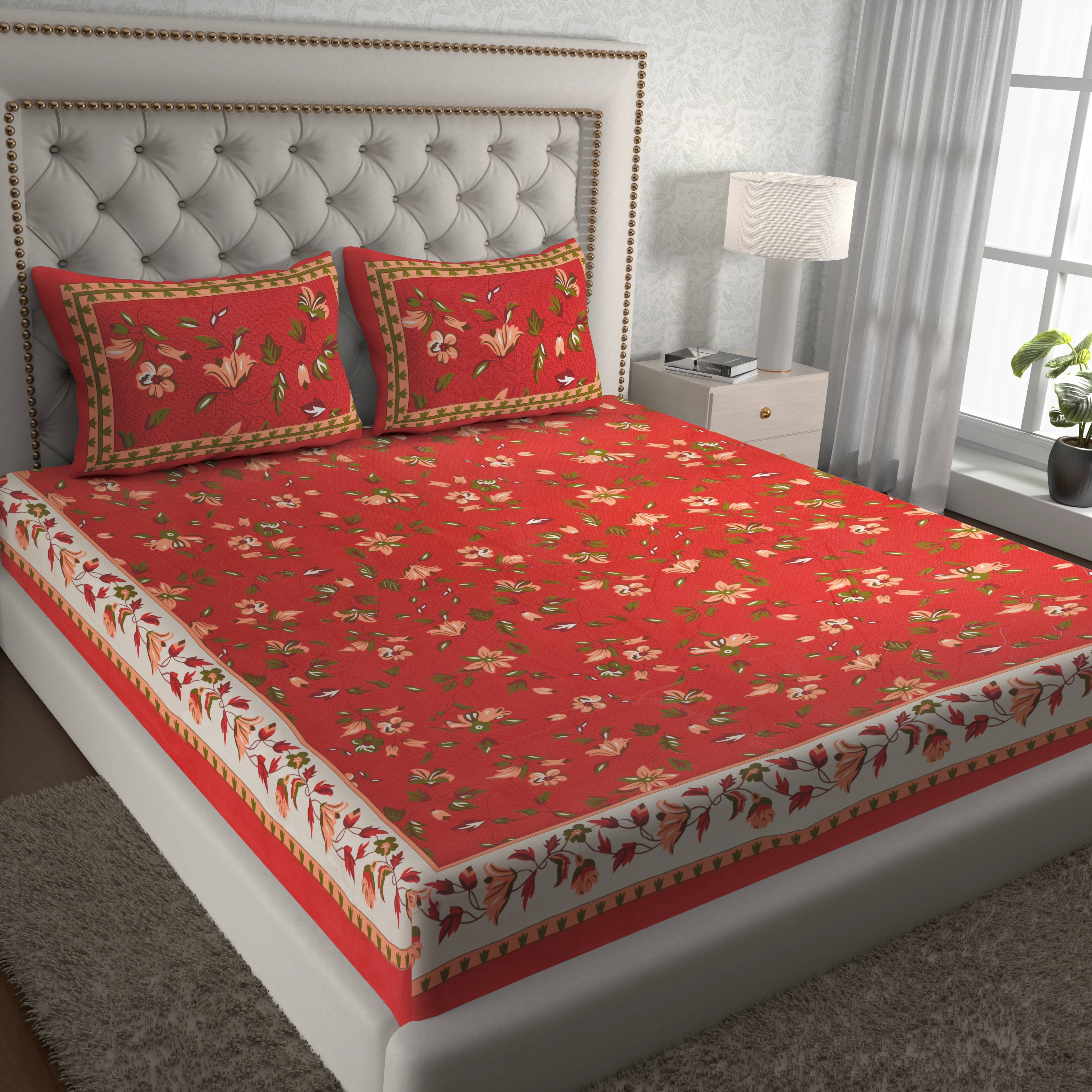 Cosito Cotton 1 Double Bedsheet with 2 Pillow Covers ( Red )