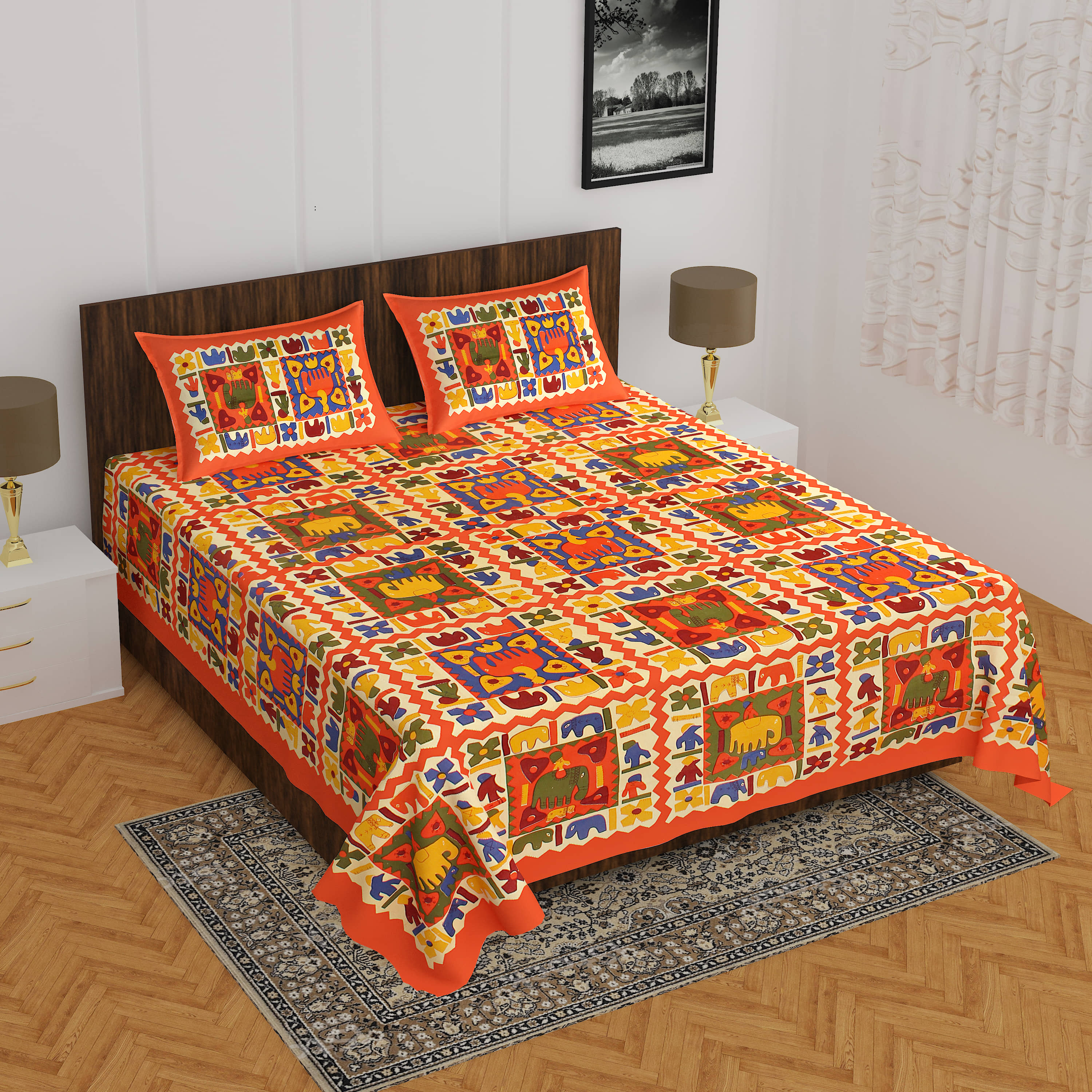 Cosito Cotton 1 Double Bedsheet with 2 Pillow Covers ( Multicolor )