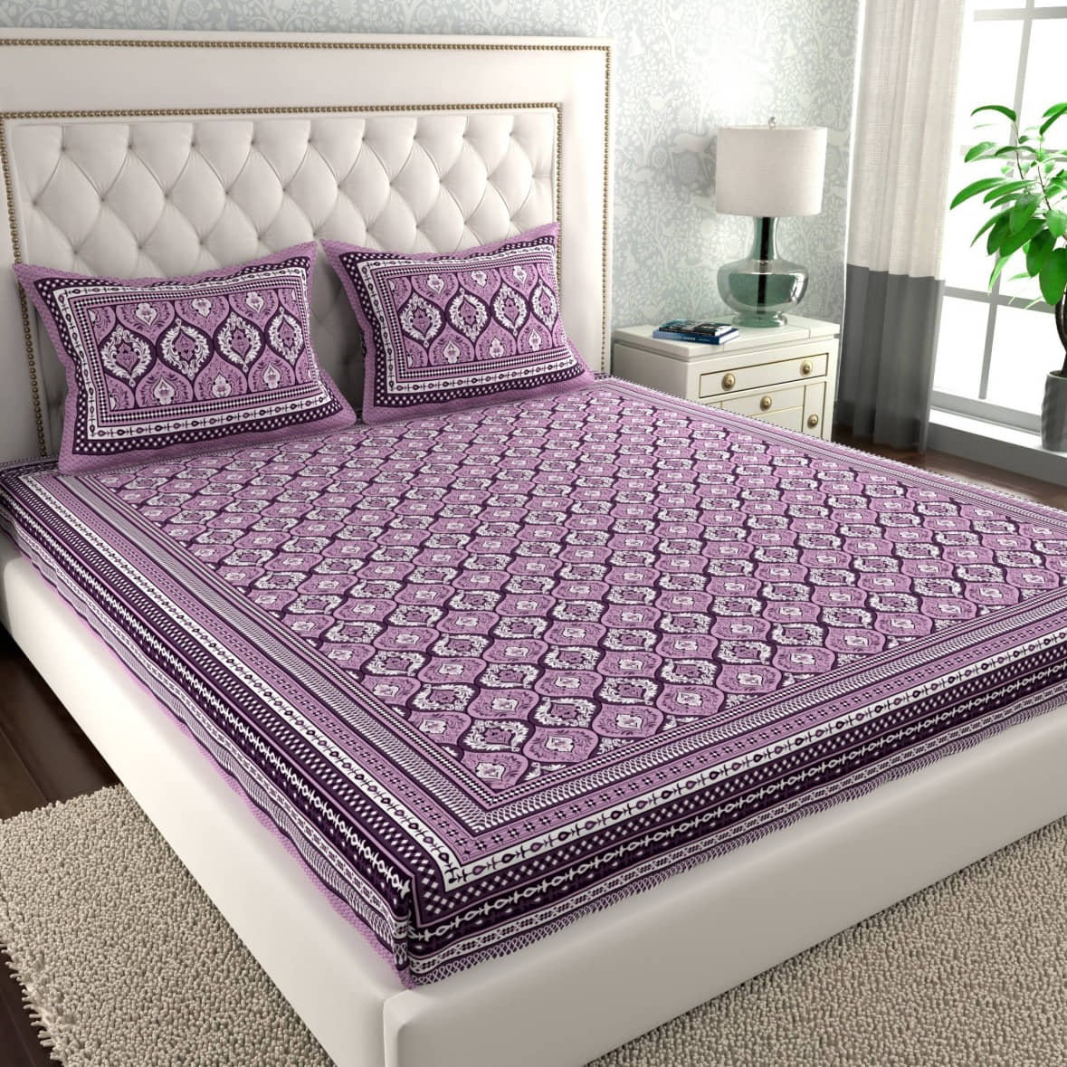 Cosito Cotton 1 Double Bedsheet with 2 Pillow Covers ( Purple )