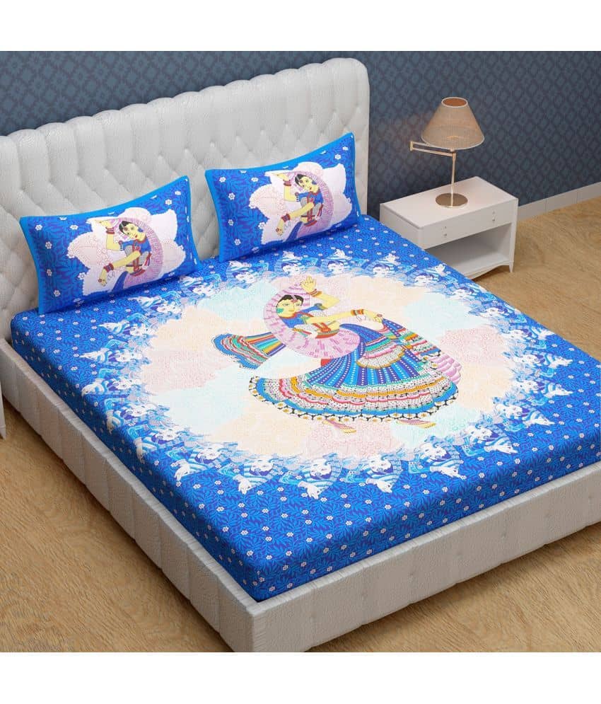 Cosito Cotton 1 Double Bedsheet with 2 Pillow Covers ( Blue )