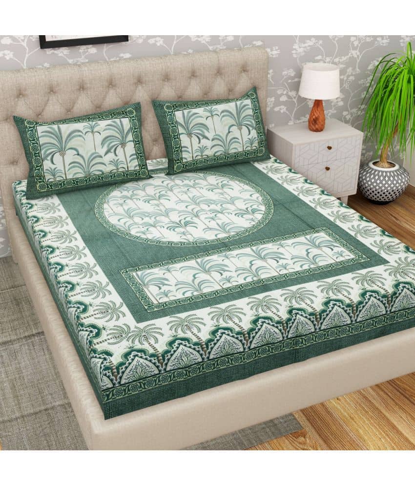 Cosito Cotton 1 Double Bedsheet with 2 Pillow Covers ( Green )