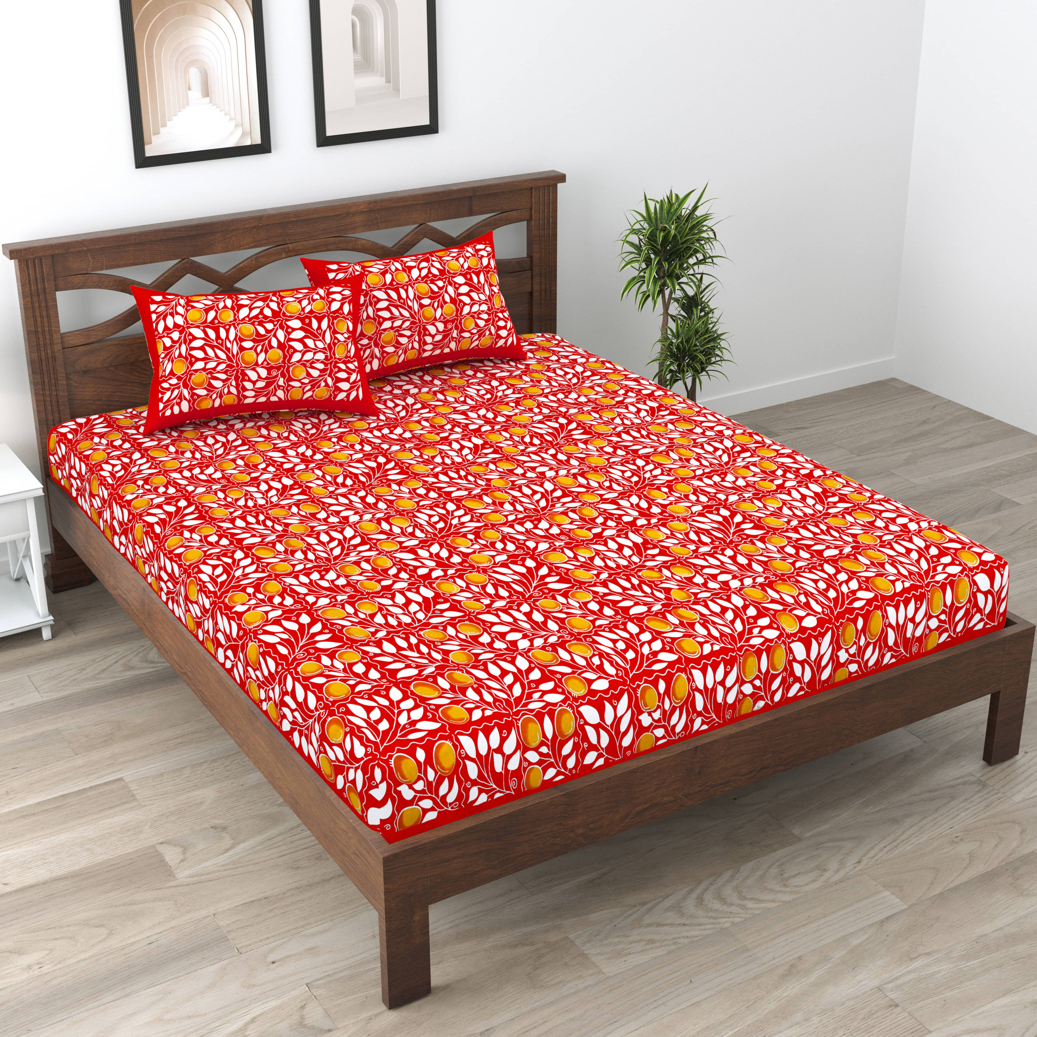     			Cosito Cotton 1 Double Bedsheet with 2 Pillow Covers ( Red )