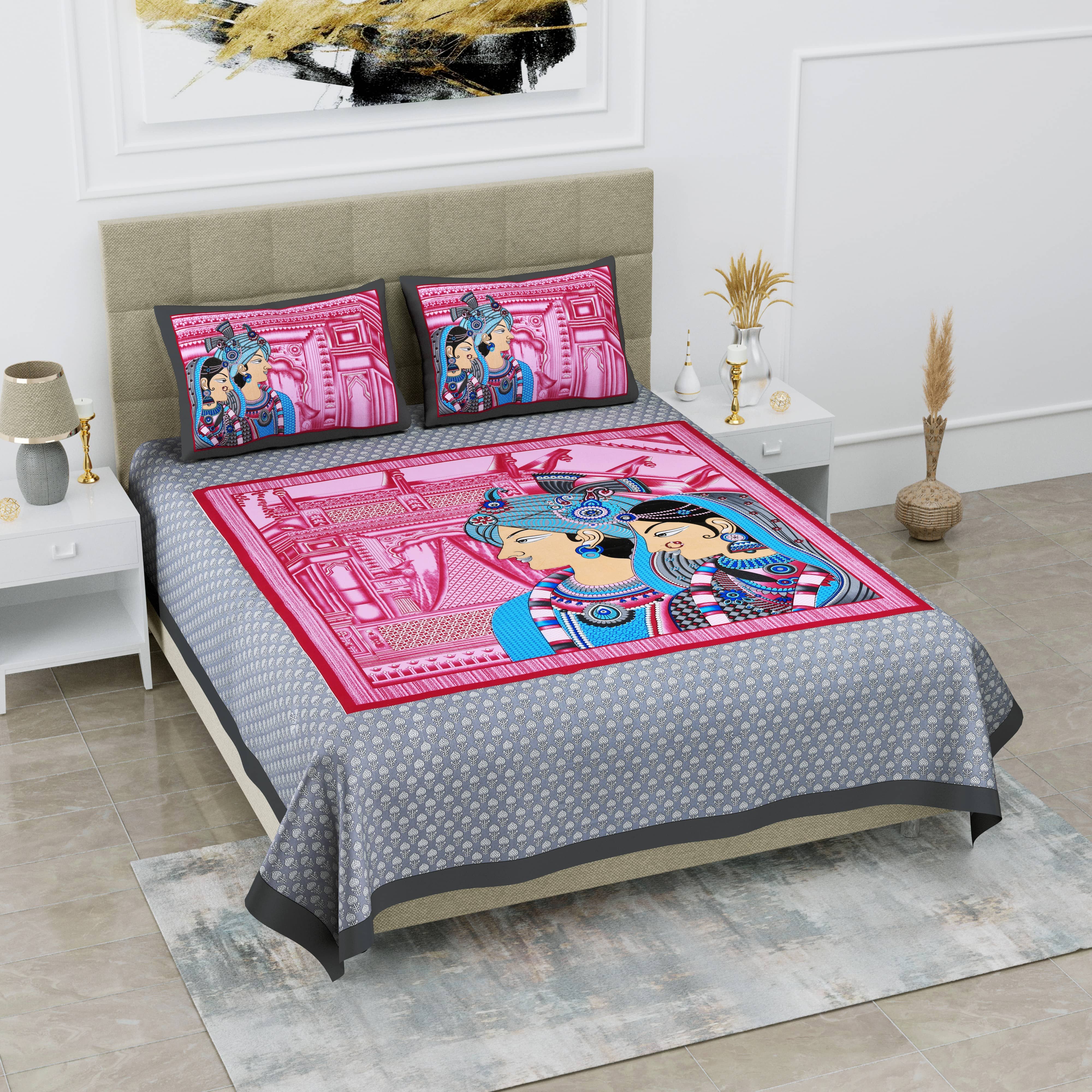 Cosito Cotton 1 Double Bedsheet with 2 Pillow Covers ( Grey )