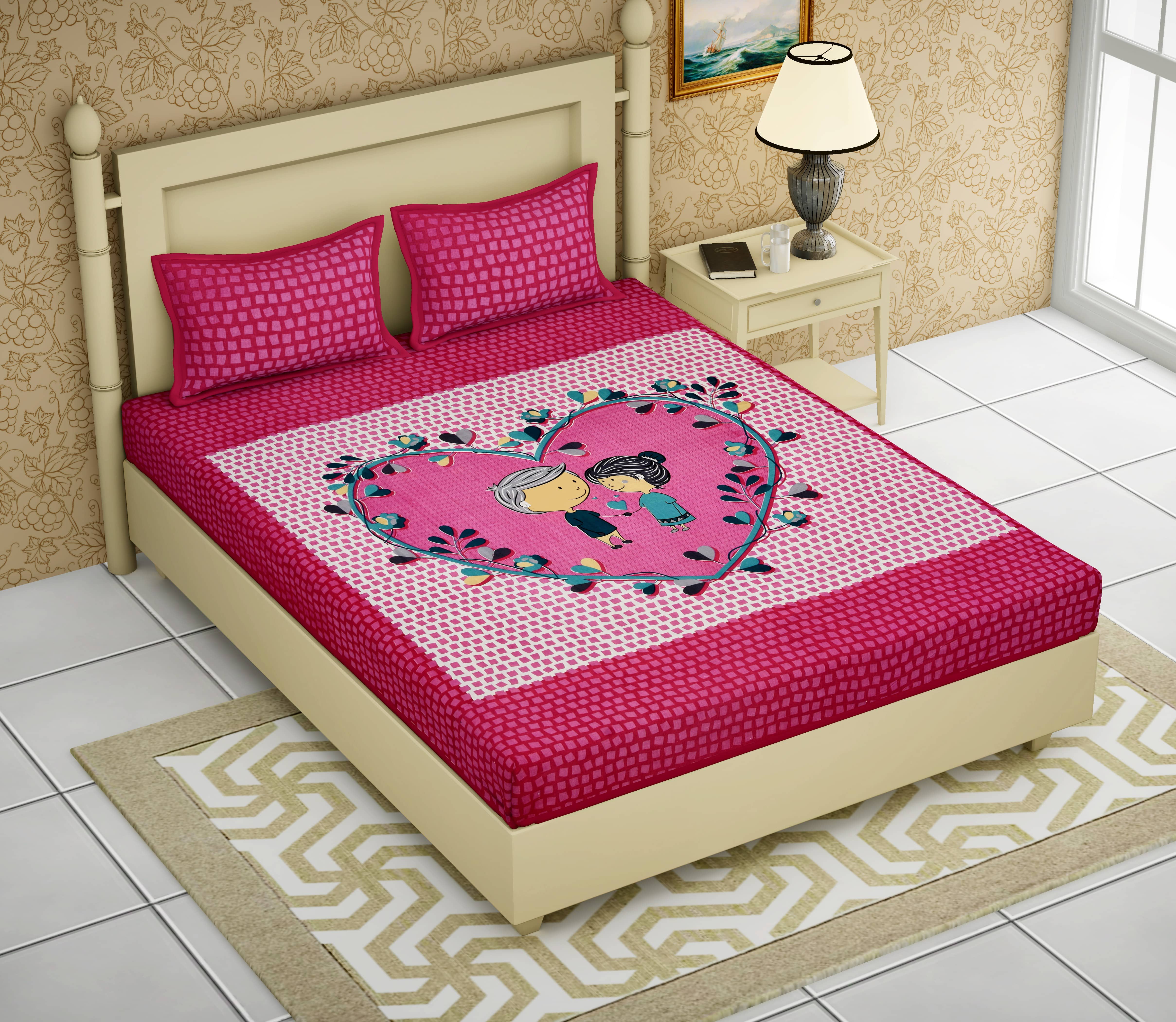 Cosito Cotton 1 Double Bedsheet with 2 Pillow Covers ( Pink )