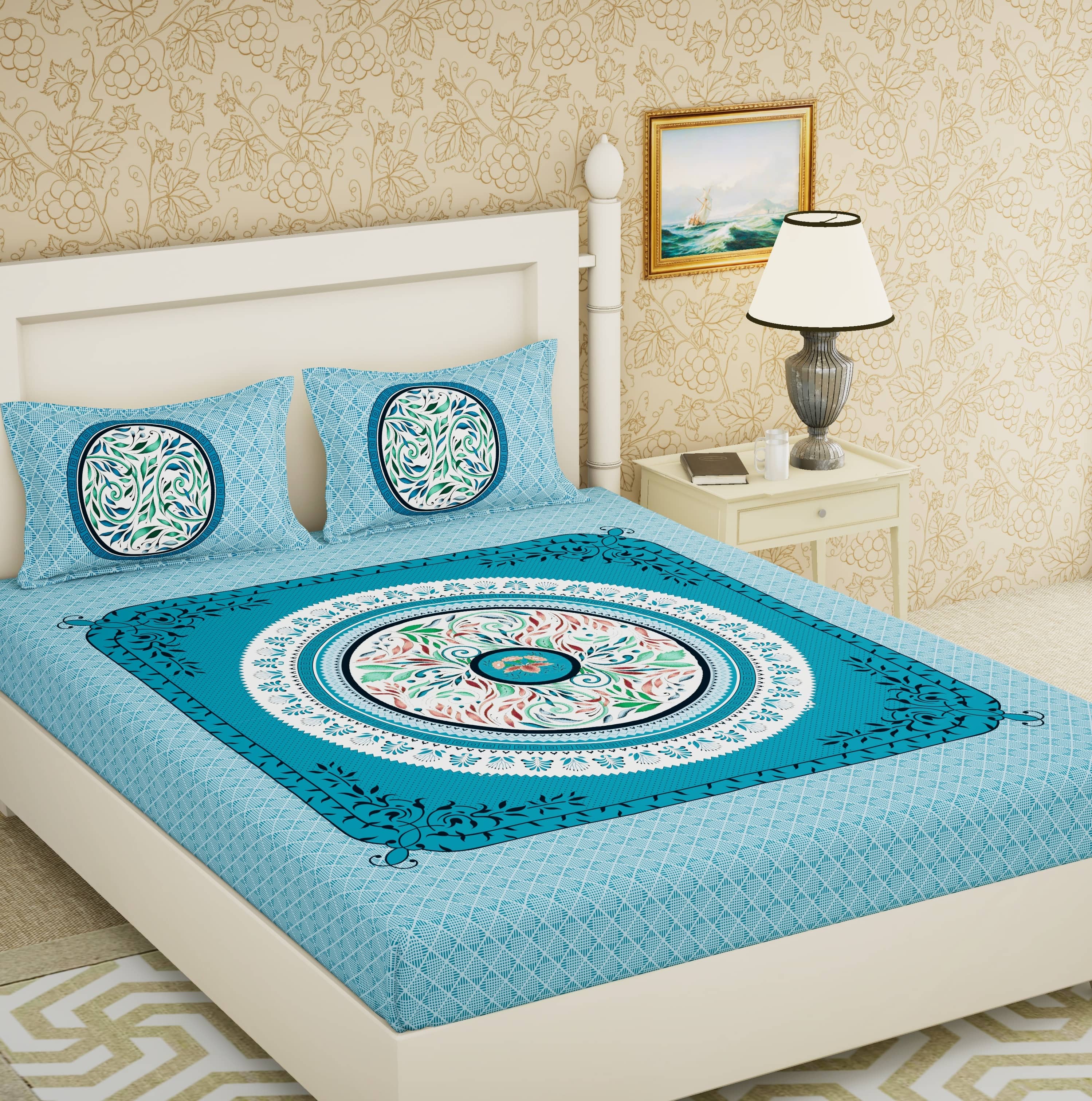Cosito Cotton 1 Double Bedsheet with 2 Pillow Covers ( Blue )