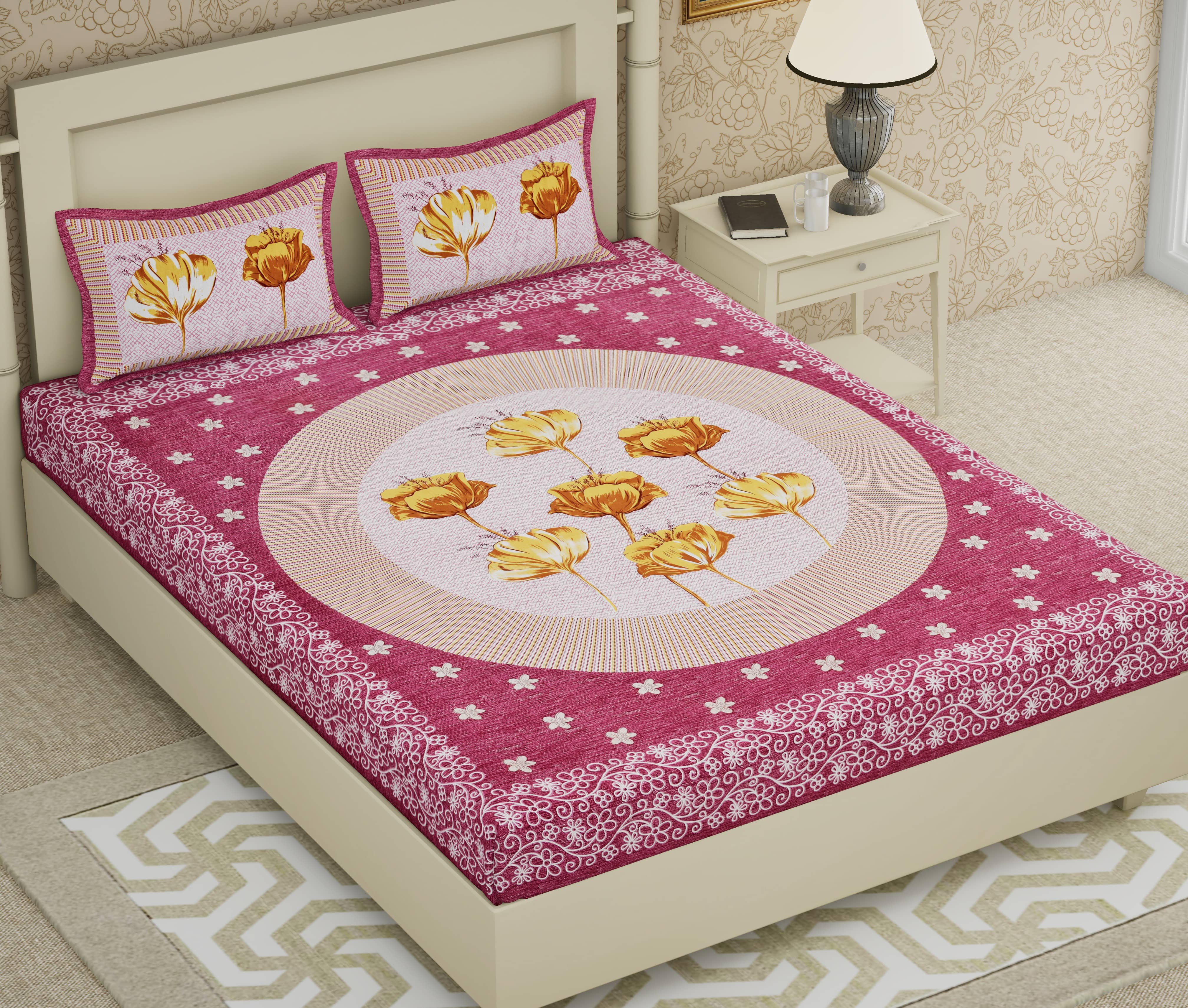 Cosito Cotton 1 Double Bedsheet with 2 Pillow Covers ( Pink )
