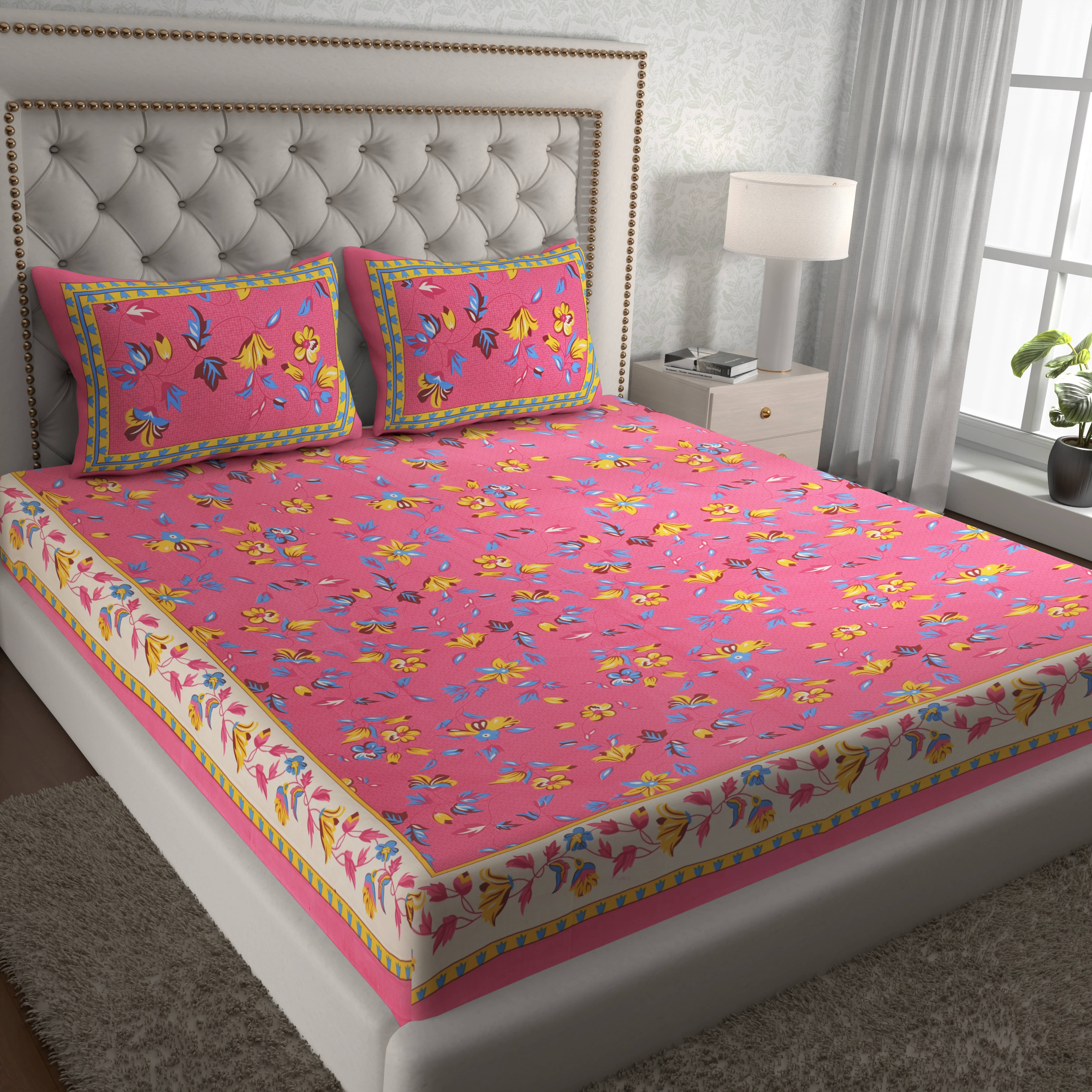 Cosito Cotton 1 Double Bedsheet with 2 Pillow Covers ( Pink )