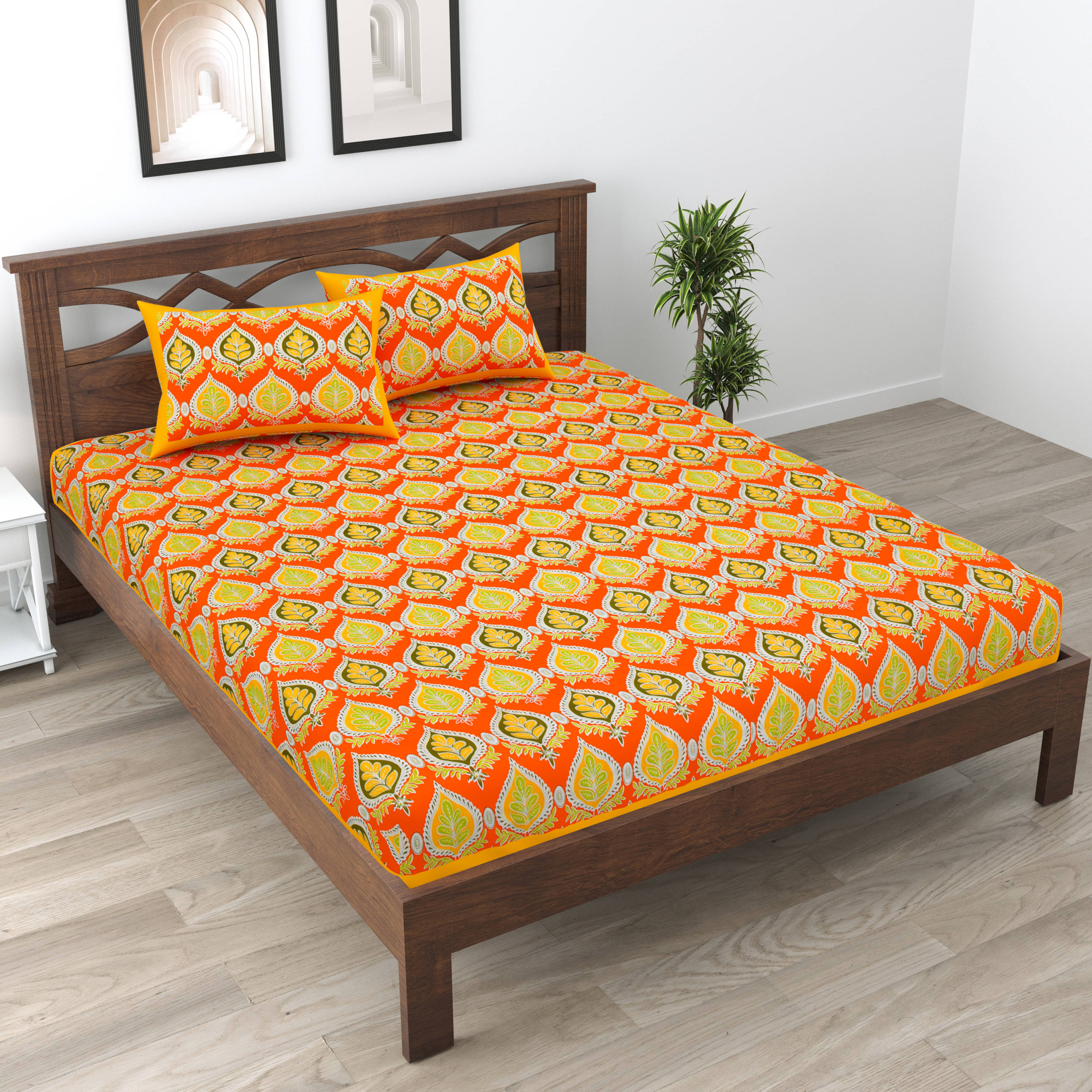     			Cosito Cotton 1 Double Bedsheet with 2 Pillow Covers ( Orange )