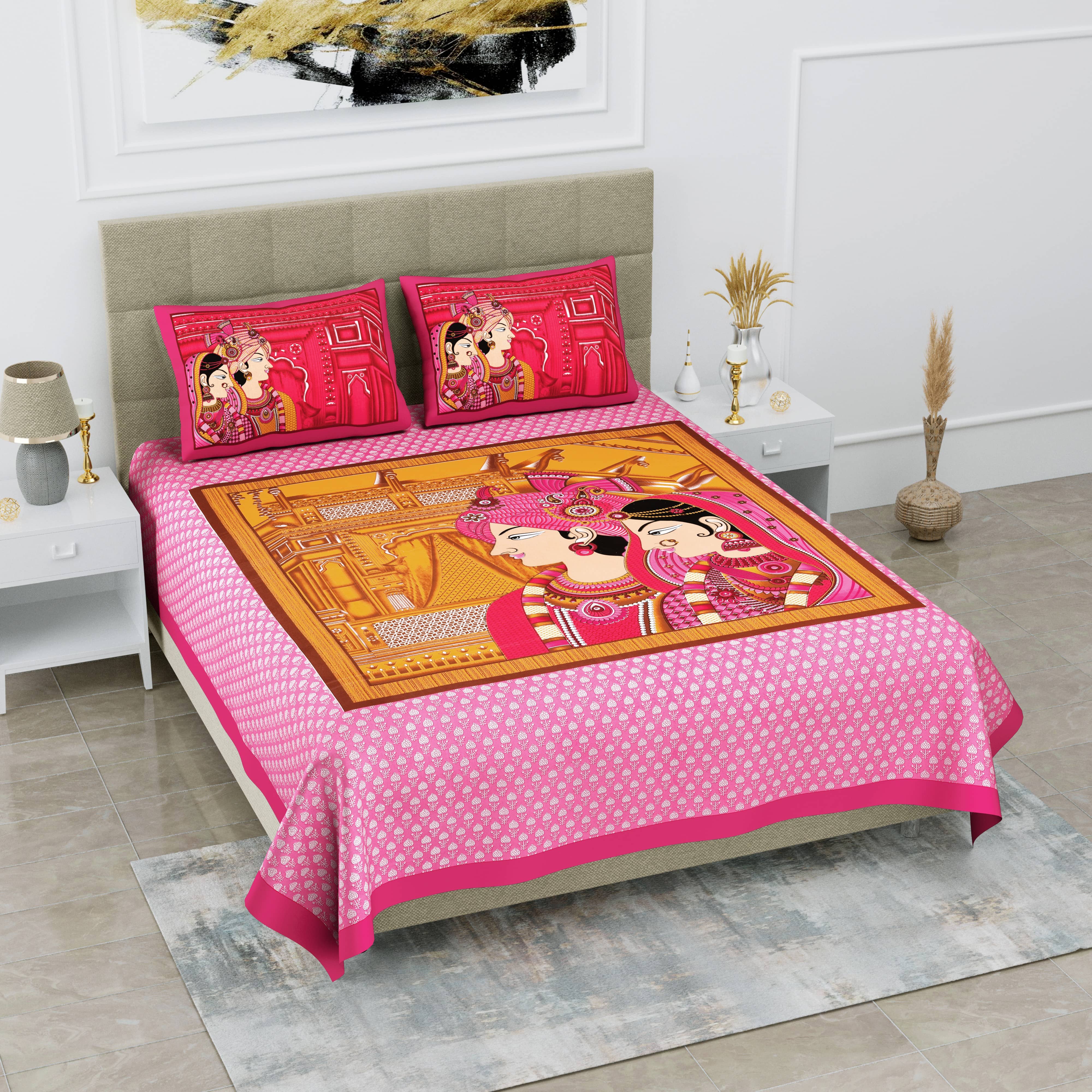 Cosito Cotton 1 Double Bedsheet with 2 Pillow Covers ( Pink )