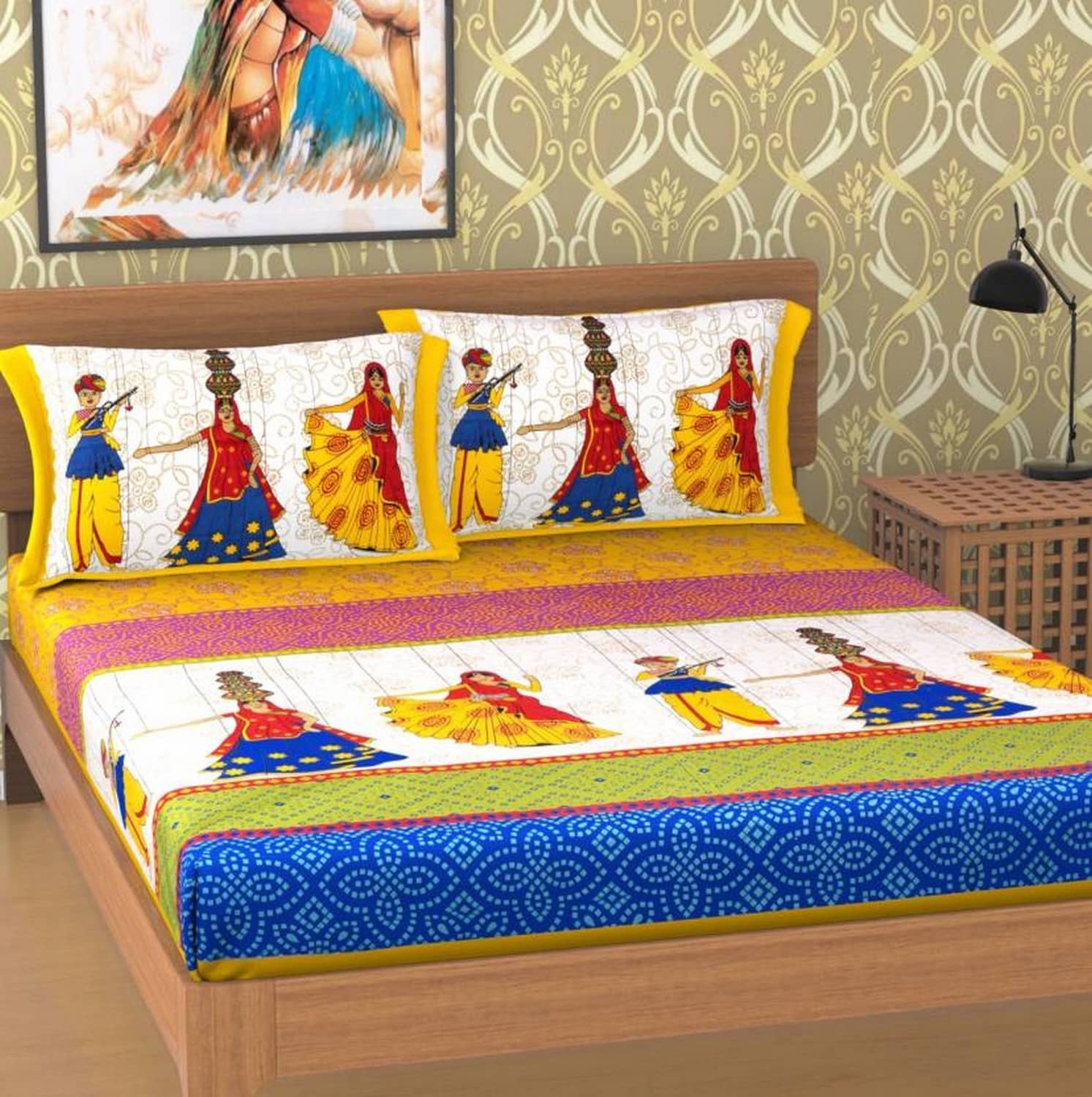 Cosito Cotton 1 Double Bedsheet with 2 Pillow Covers ( Multicolor )