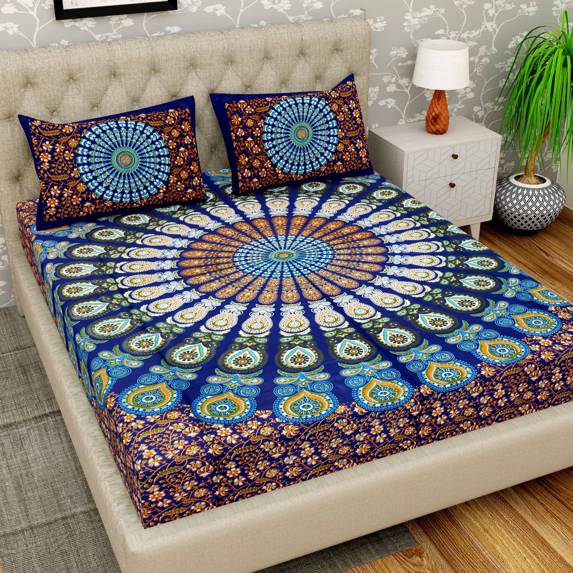 Cosito Cotton 1 Double Bedsheet with 2 Pillow Covers ( Multicolor )