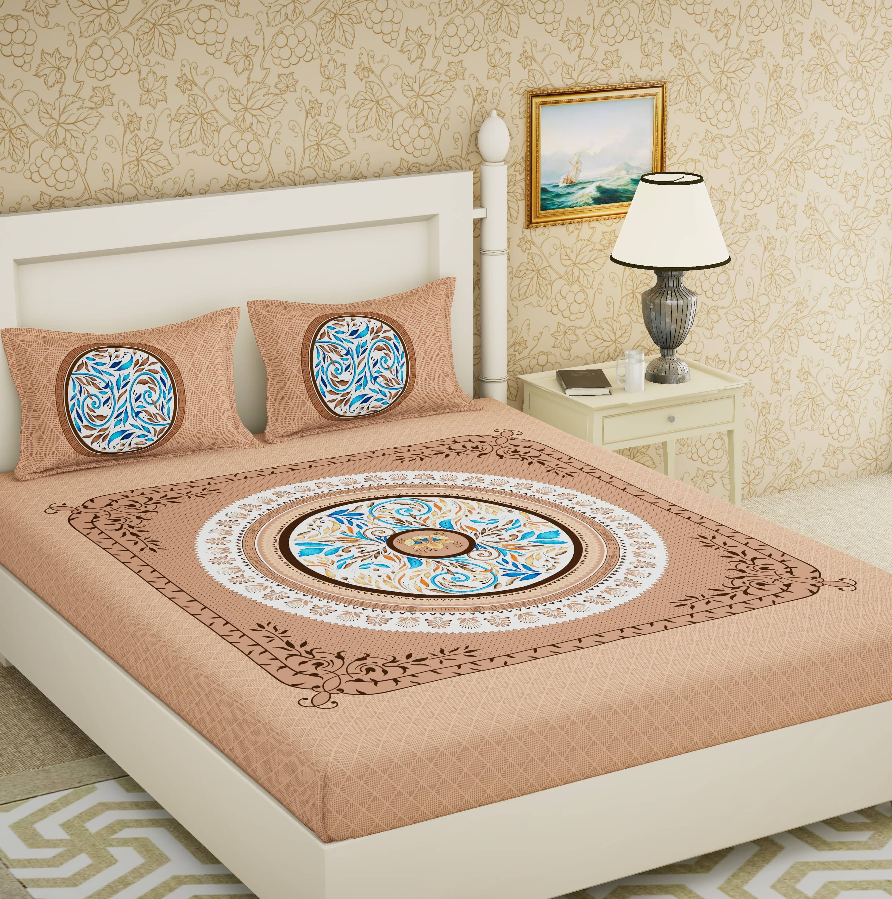 Cosito Cotton 1 Double Bedsheet with 2 Pillow Covers ( Brown )